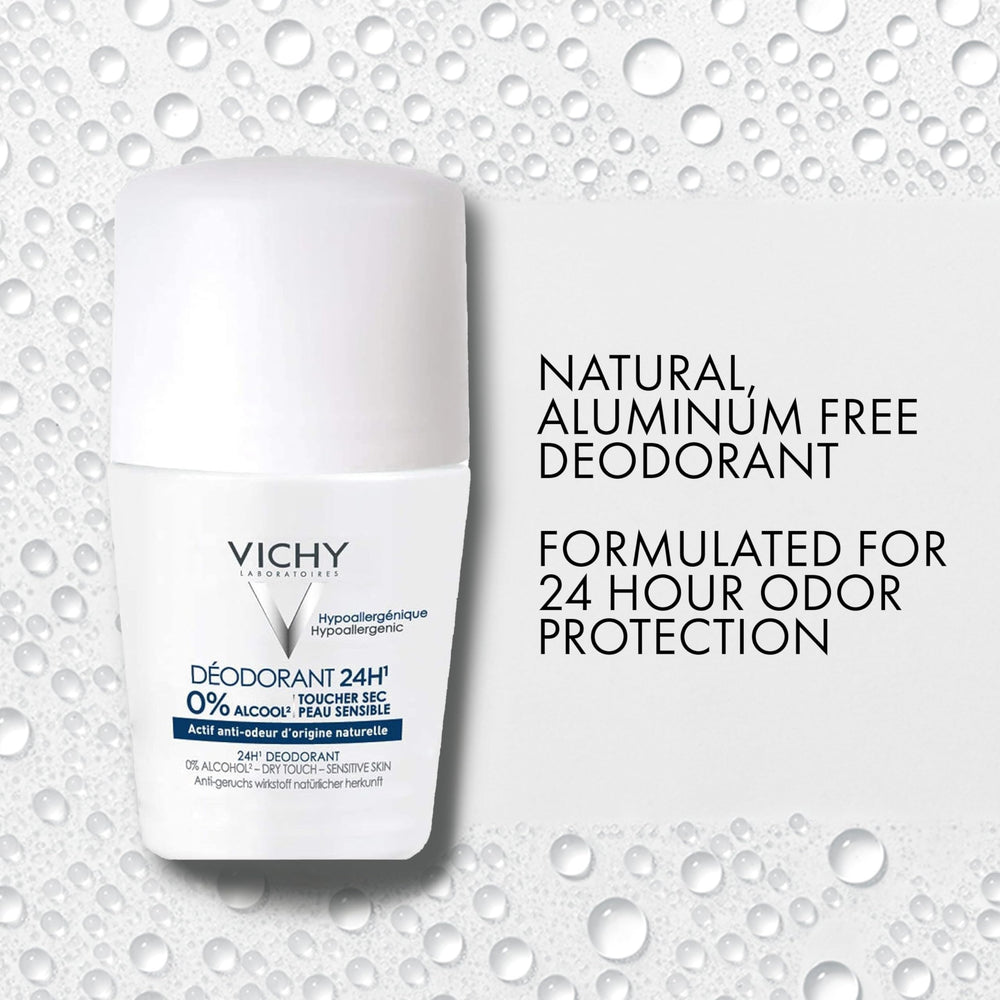 Vichy deodorant application underarm demonstrates smooth glide for daily freshness.