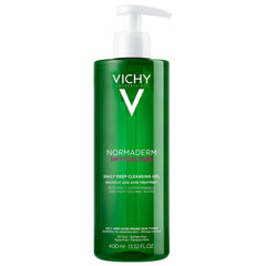 VICHY Normaderm bottle-pour demonstrates purifying gel ideal for oily skin cleansing.