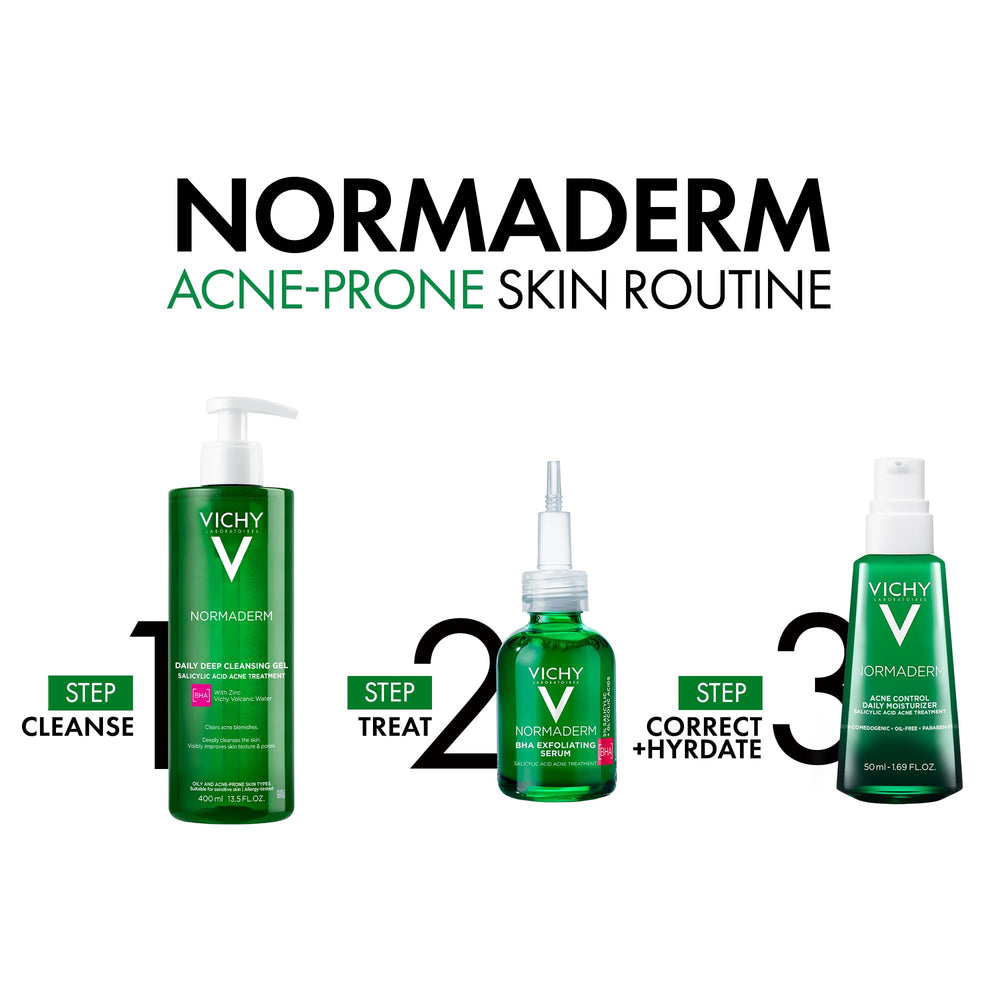 VICHY Normaderm oily-skin focus demonstrates oil control without stripping.