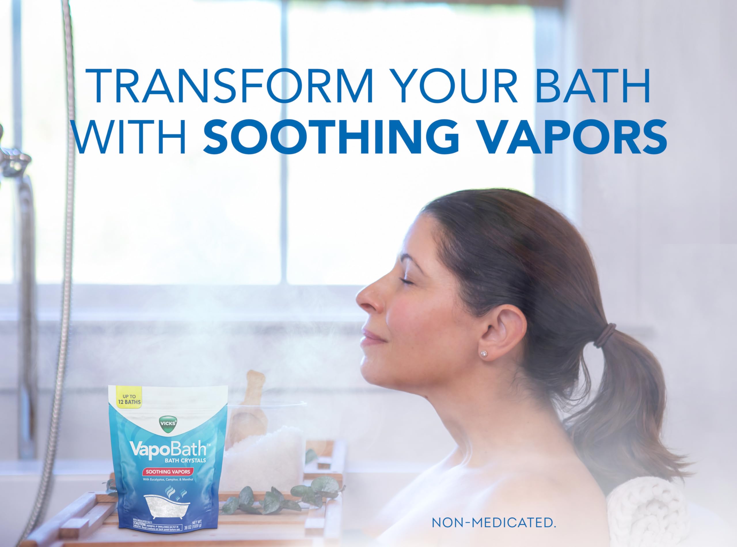 Vicks VapoBath salts dissolve for a calming soak in water