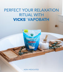 Vicks VapoBath eucalyptus and menthol scent enhances the bath