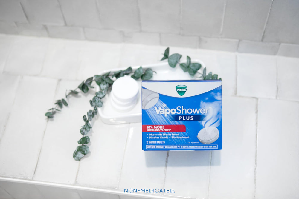 Dissolving Vicks VapoShower PLUS tablet for clean finish