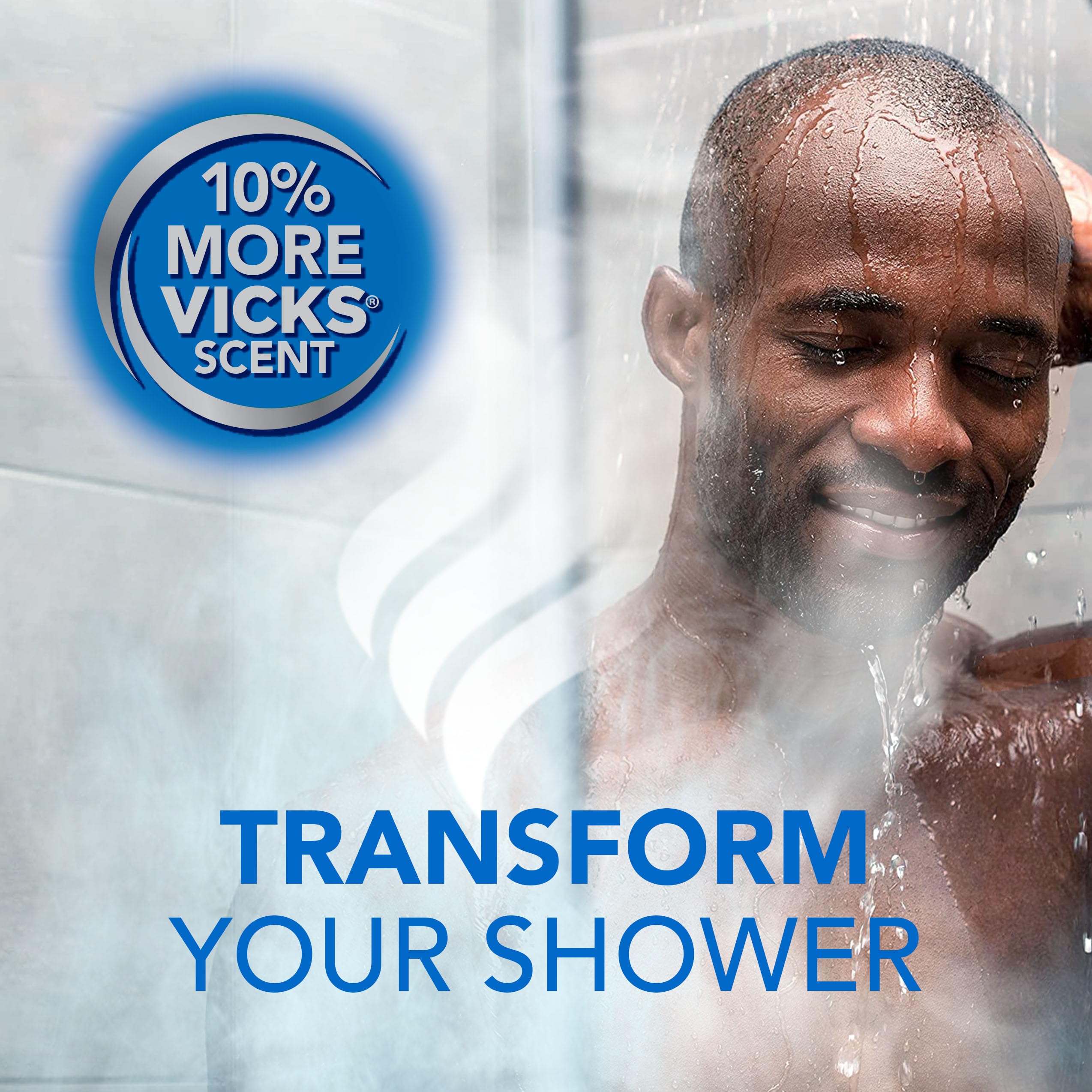 Vicks VapoShower PLUS packaging on bathroom shelf