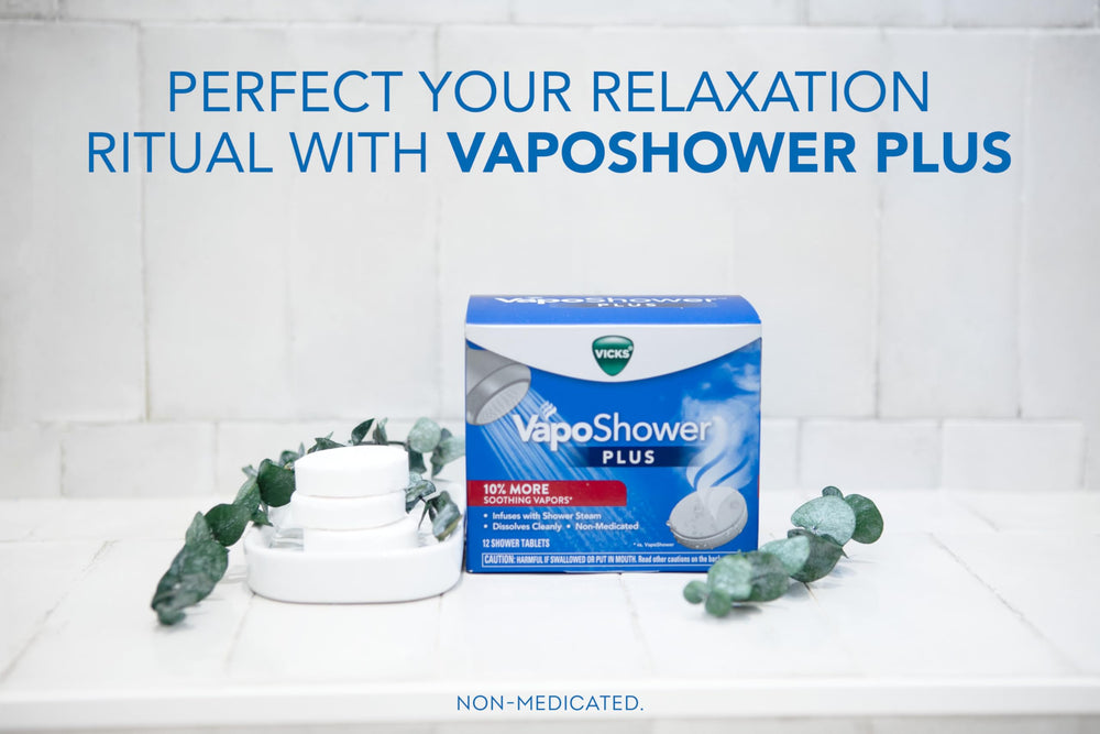 Vicks VapoShower PLUS tablet dissolving in shower steam
