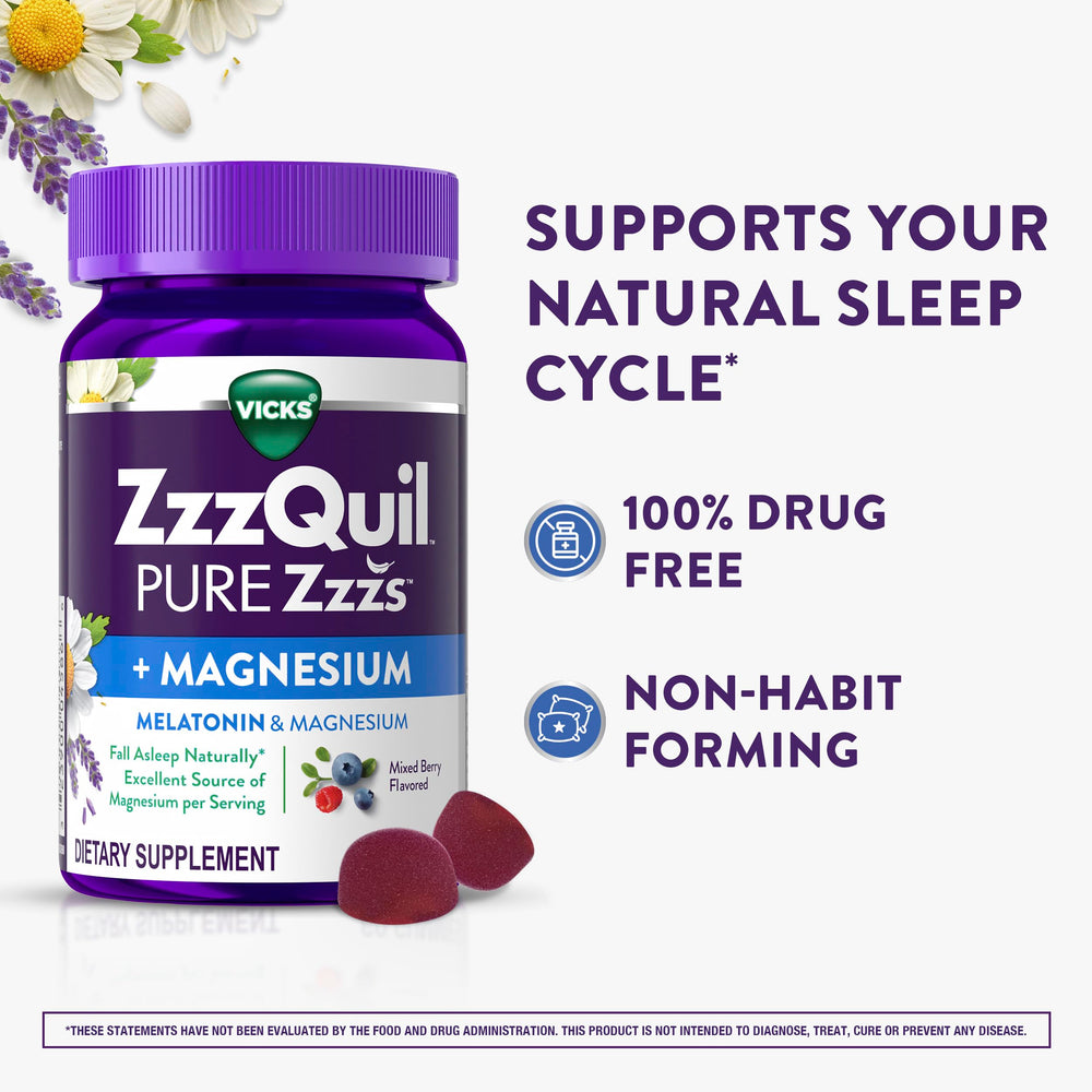 Vicks ZzzQuil Pure Zzzs magnesium citrate per serving supports muscle function