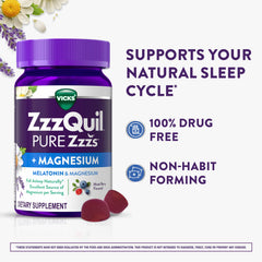 Vicks ZzzQuil Pure Zzzs magnesium citrate per serving supports muscle function