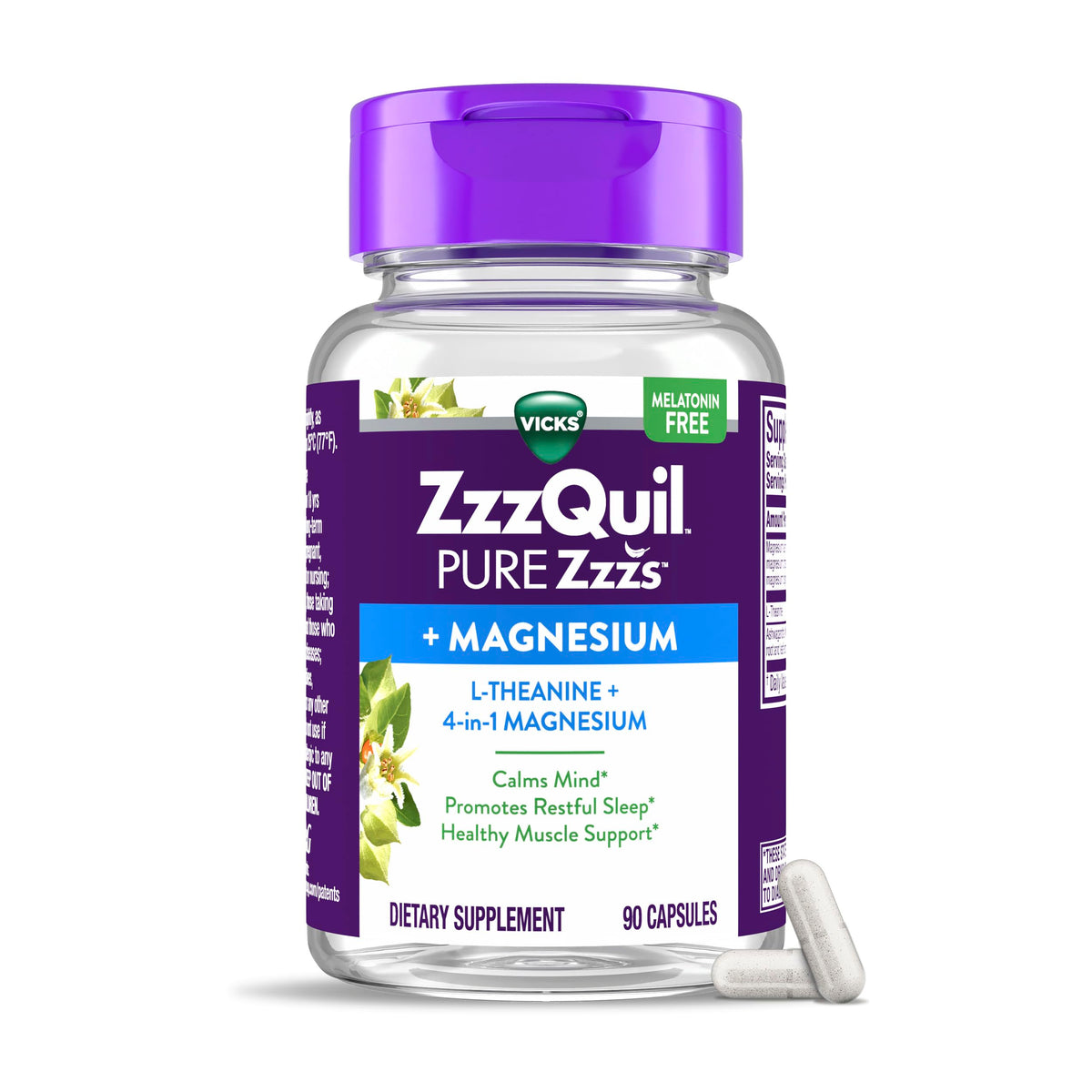 Vicks ZzzQuil Pure Zzzs bottle front view for restful sleep support.
