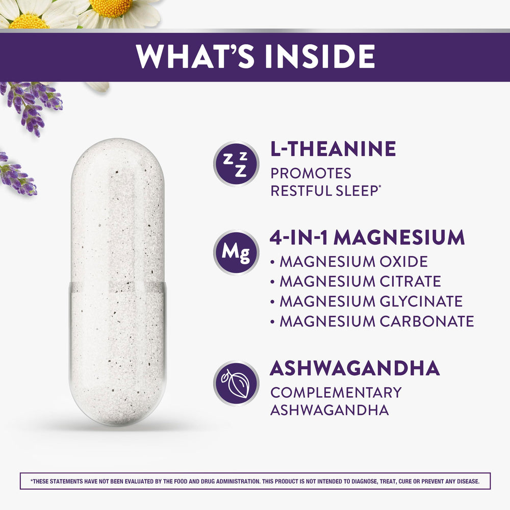 ZzzQuil Pure Zzzs capsules close-up highlighting the magnesium blend.