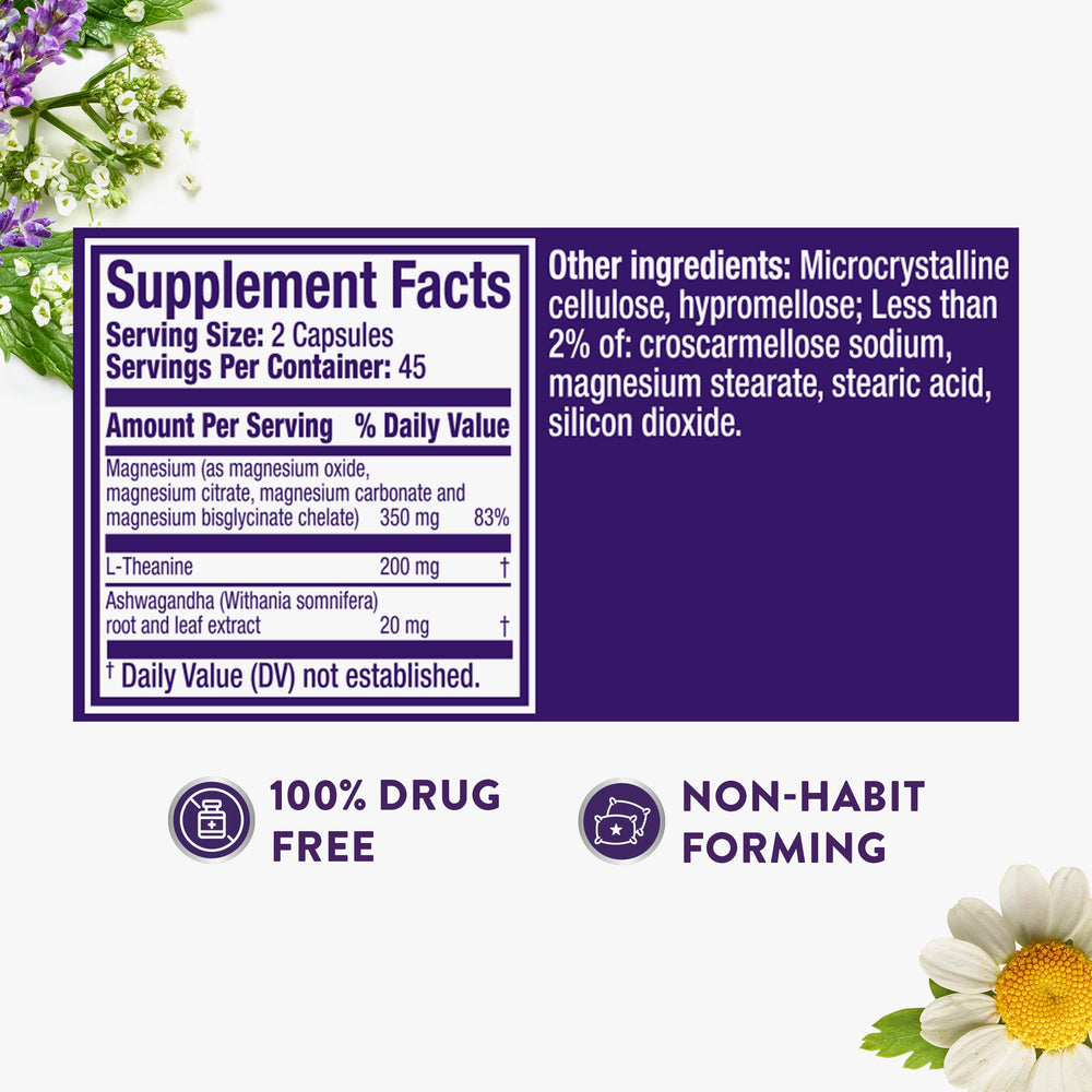 Close-up on dosage info for a non-habit forming sleep aid.