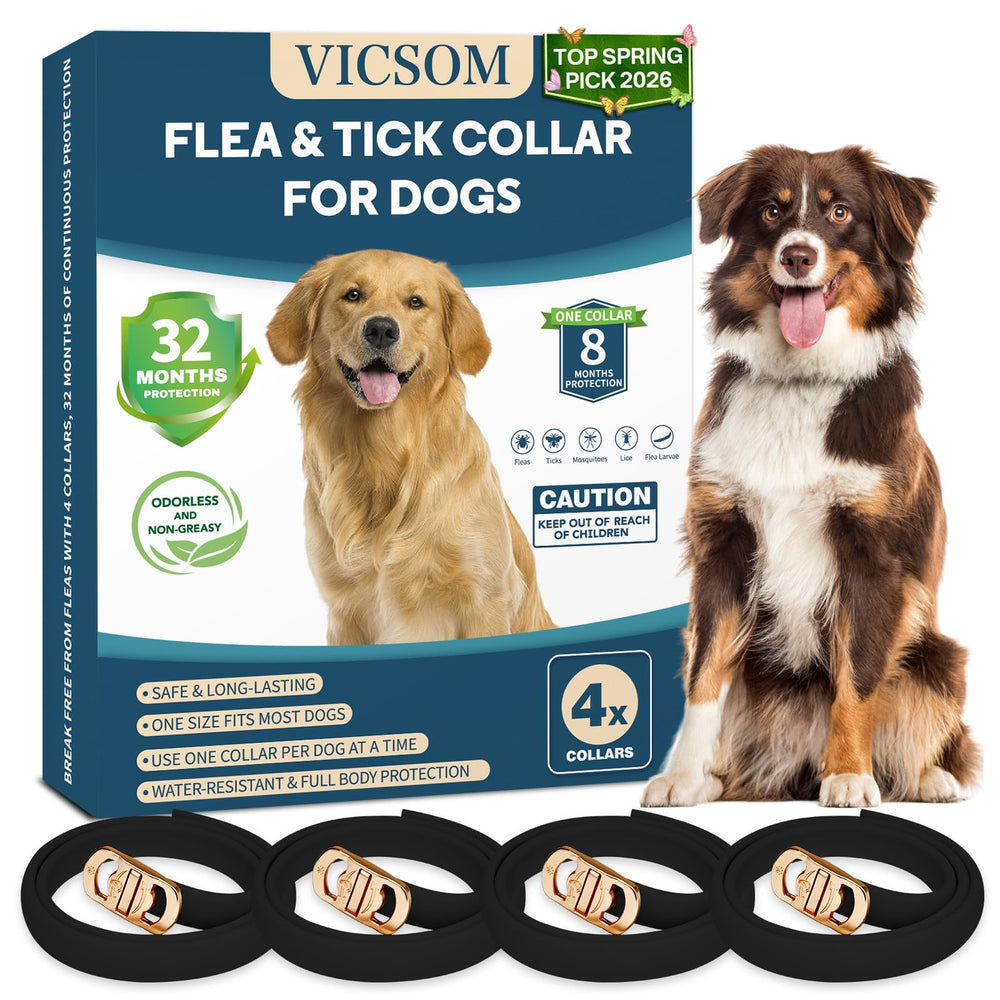 VICSOM 4-pack flea collars for dogs providing extended protection during daily walks