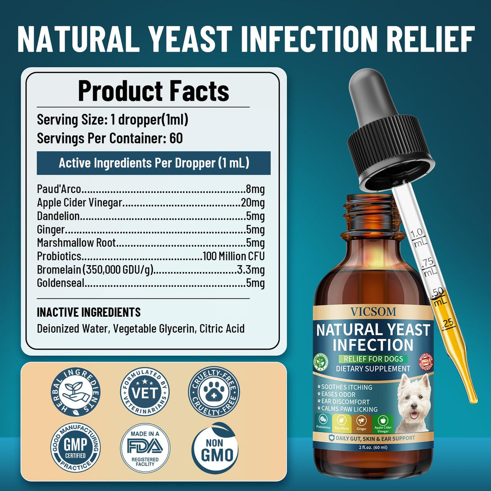 VICSOM easy-daily-use-liquid illustrating a hassle-free routine for dog care.
