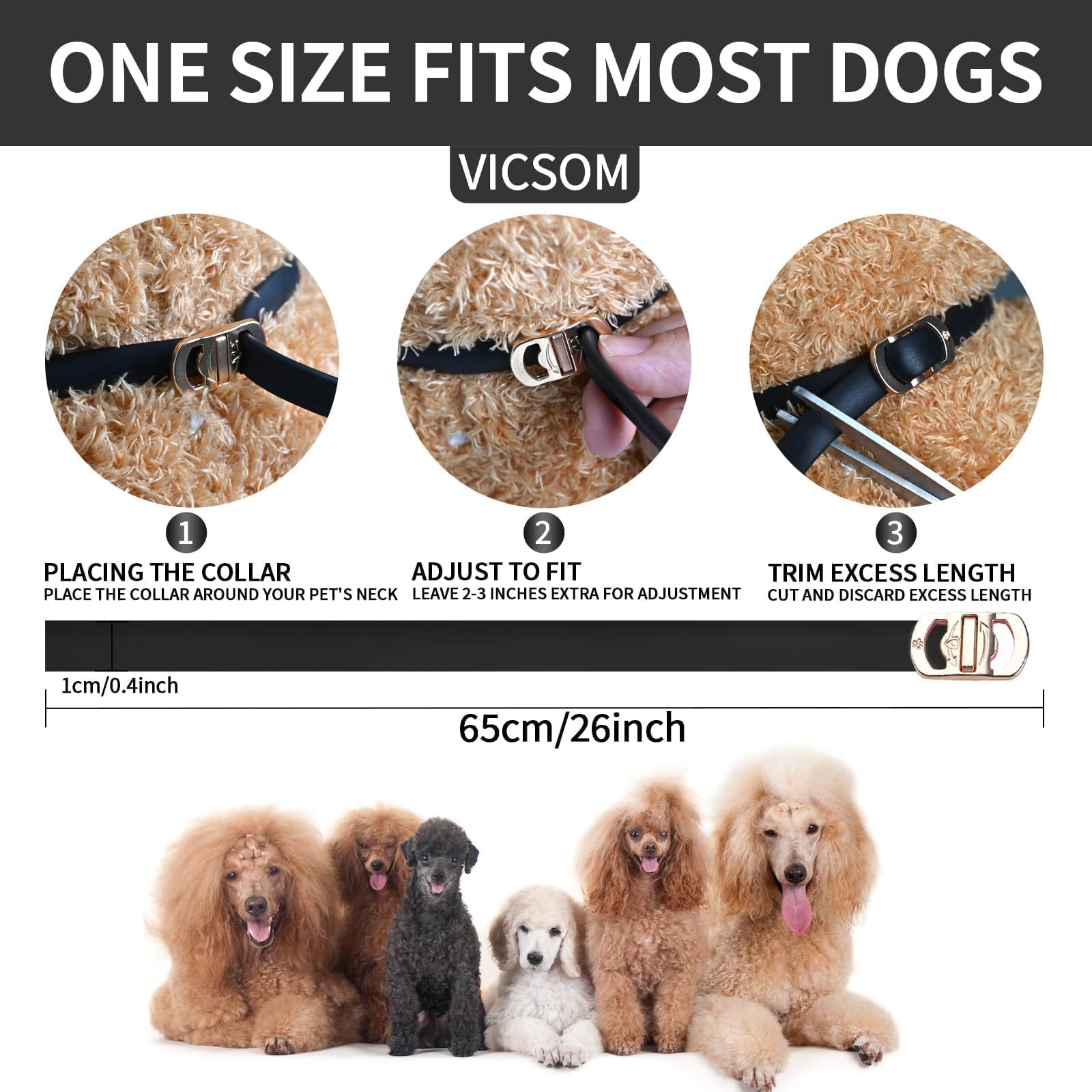 VICSOM one-size-fit-all collar fits dogs up to 26 inches for versatility