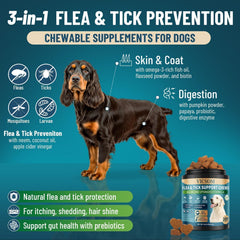 Close-up of the VICSOM label highlighting 3‑in‑1 wellness benefits for dogs.