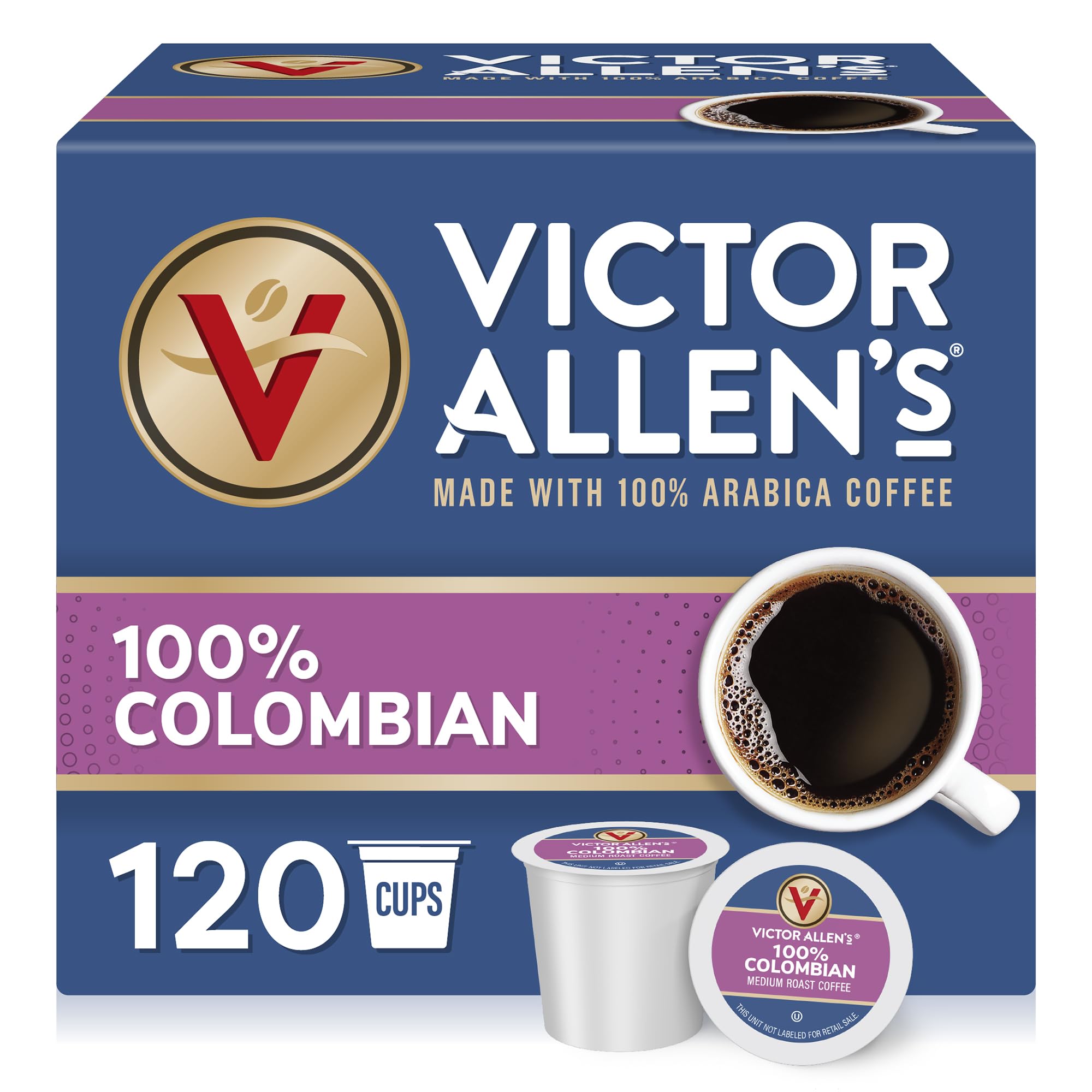Victor Allen's Coffee 100% Colombian pods box for convenient single-serve mornings.