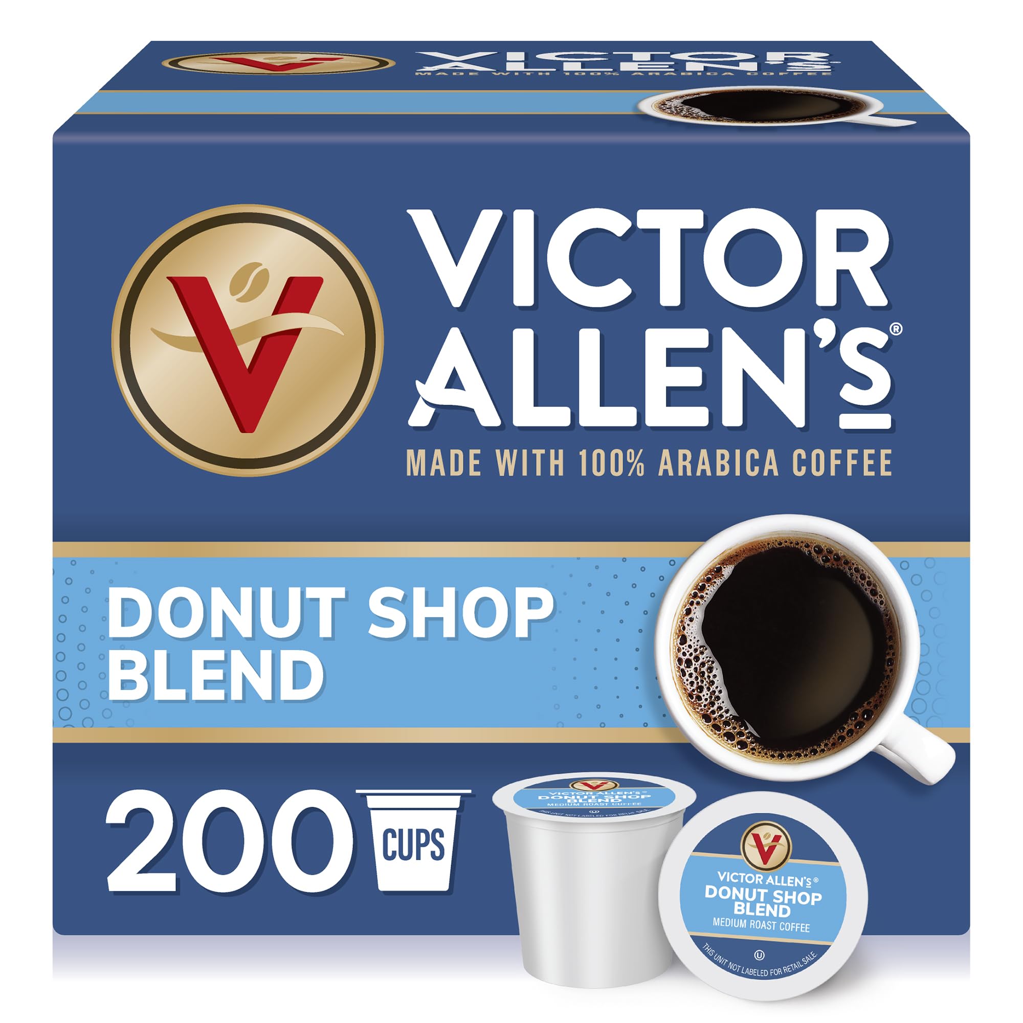 Victor Allen's Donut Shop Blend pods in a box for quick single-serve brewing