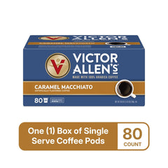 Victor Allen's Caramel Macchiato pod brewing into cup with crema.