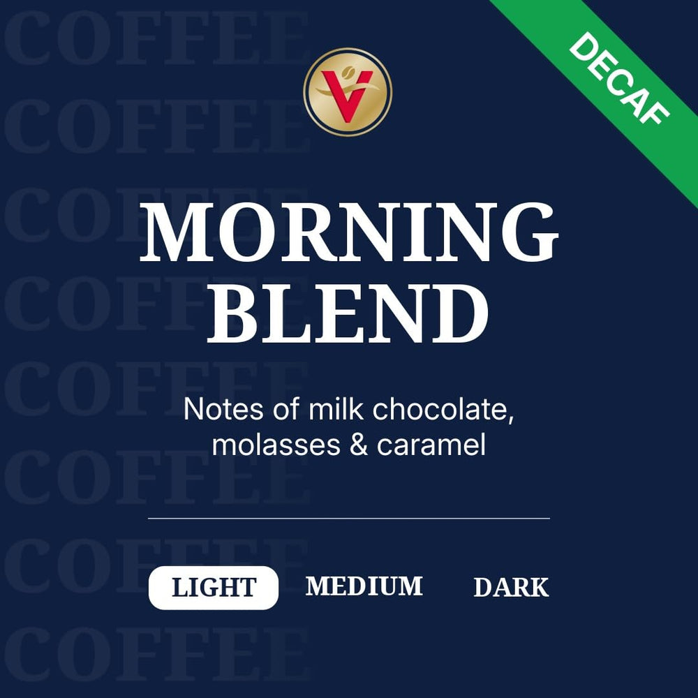 Victor Allen's decaf Morning Blend pod in cup holder for quick brew.