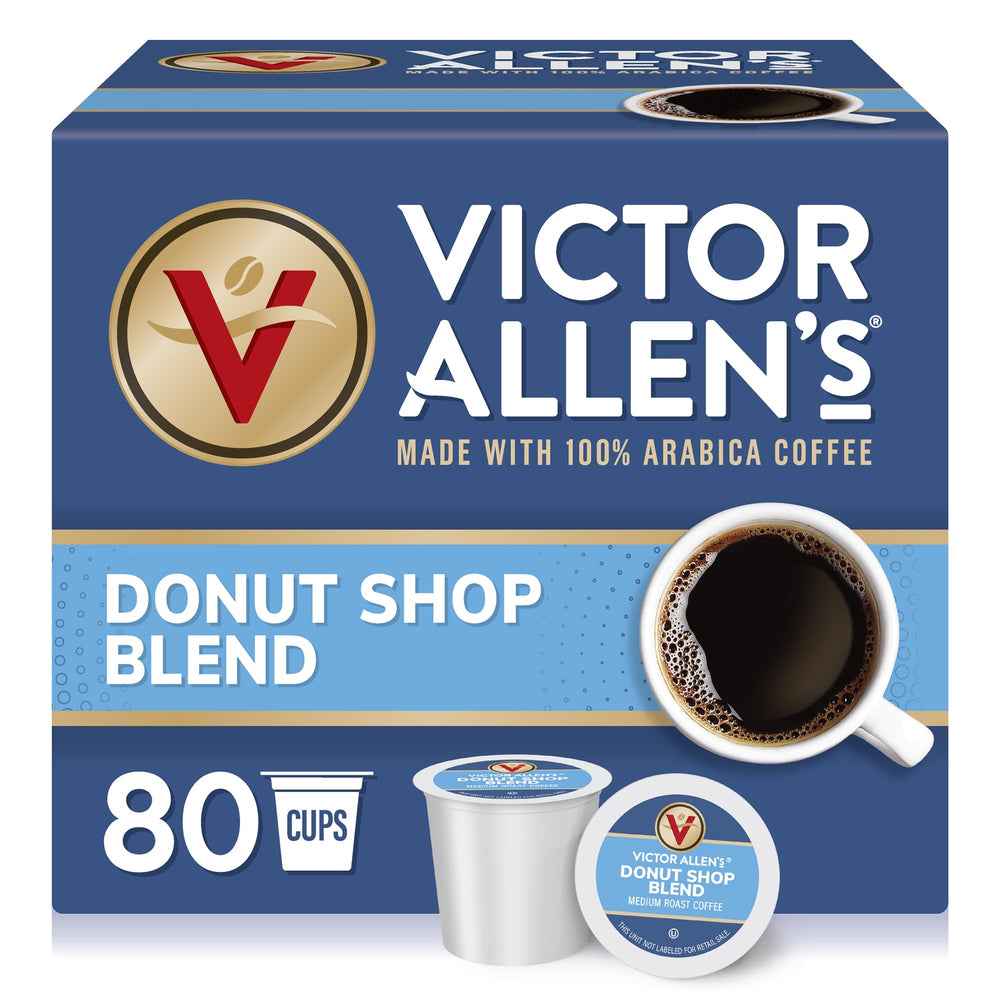 Victor Allen's Donut Shop Blend pod label showing gluten-free and kosher certification.