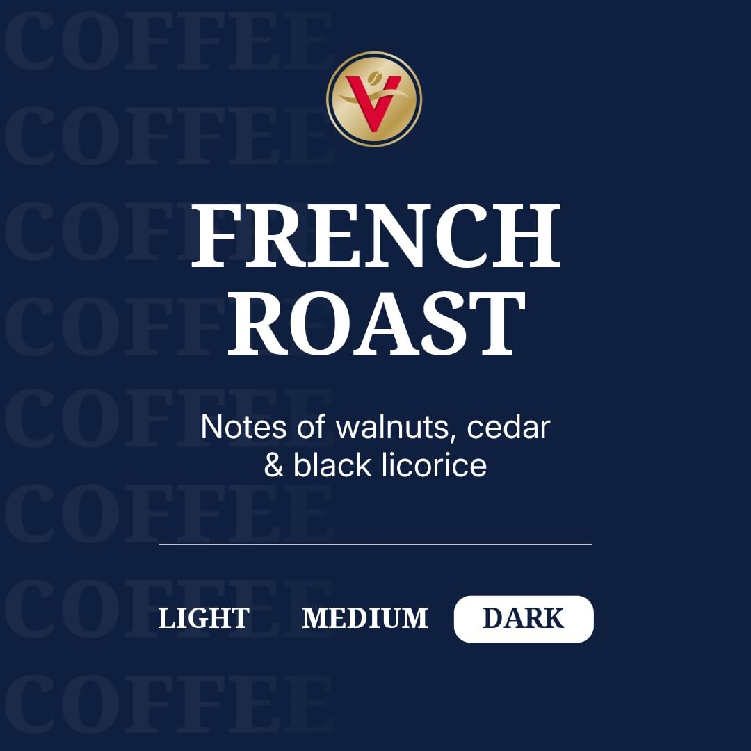 Victor Allen's French Roast box shown beside Keurig for quick brewing