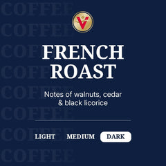 Victor Allen's French Roast box shown beside Keurig for quick brewing