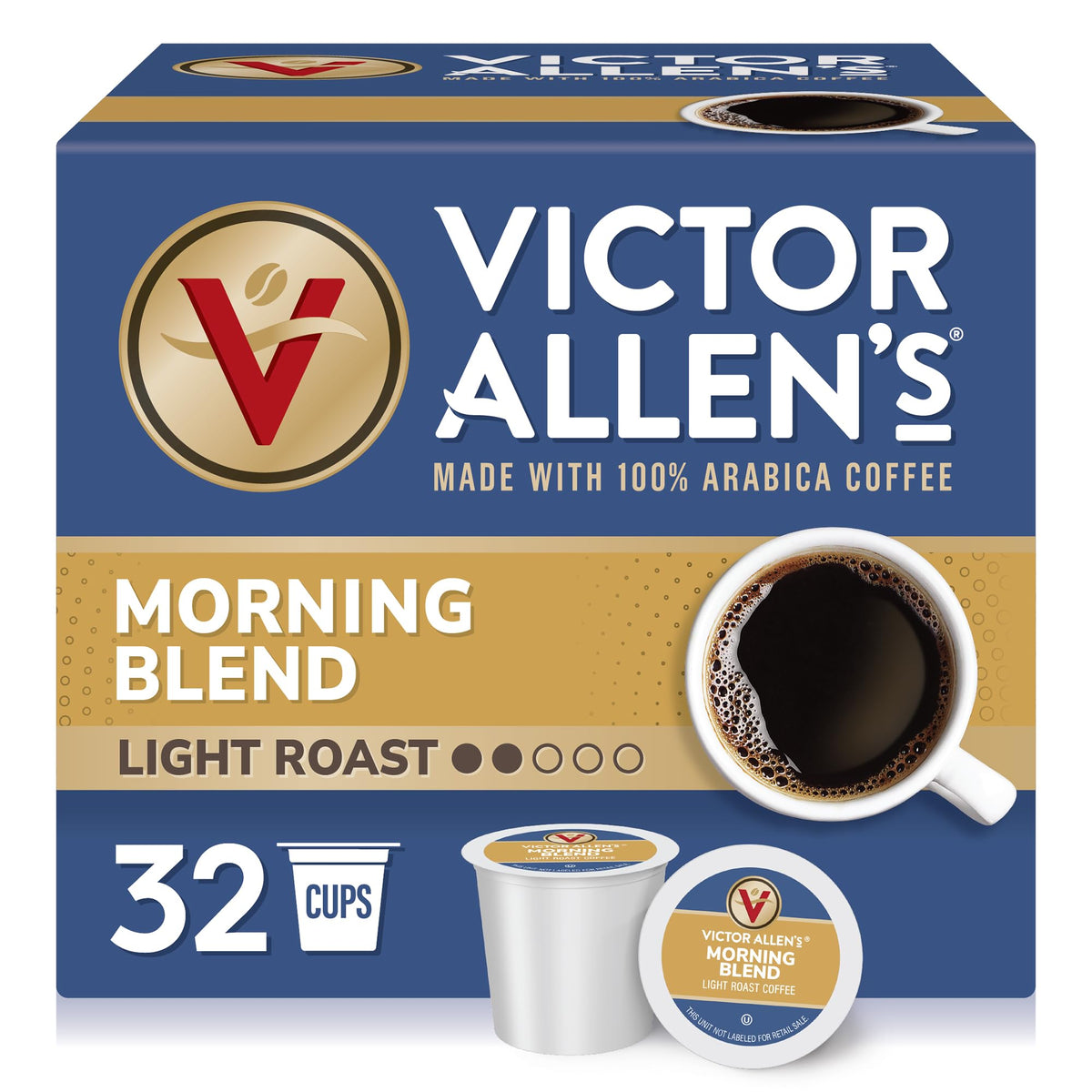 Victor Allen's Morning Blend box of 32 pods for easy daily brewing.