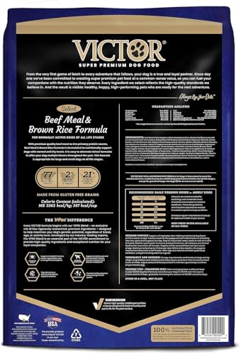 VICTOR beef meal dry dog food bag with label