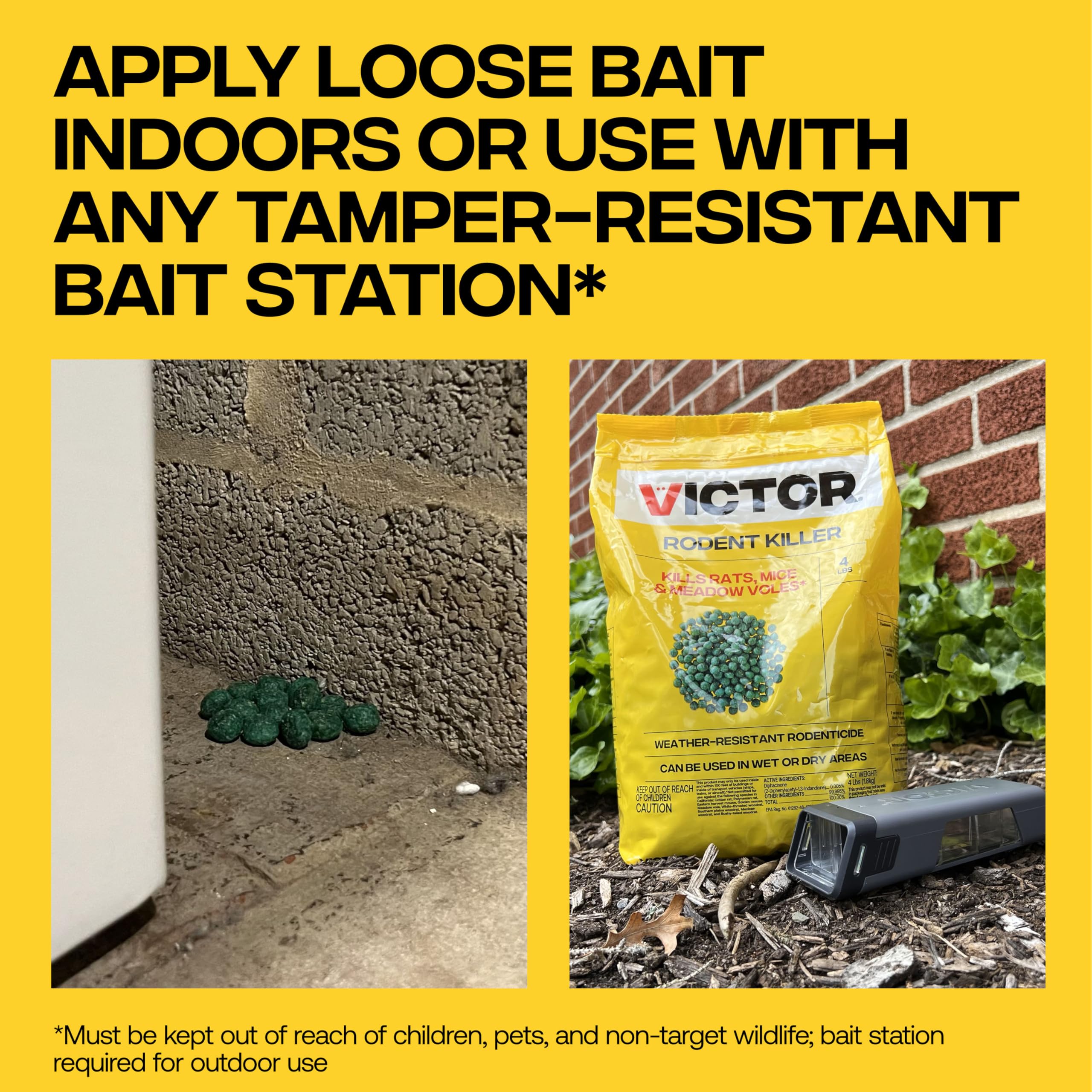 Victor fish-flavored bait attracts rats and mice effectively.