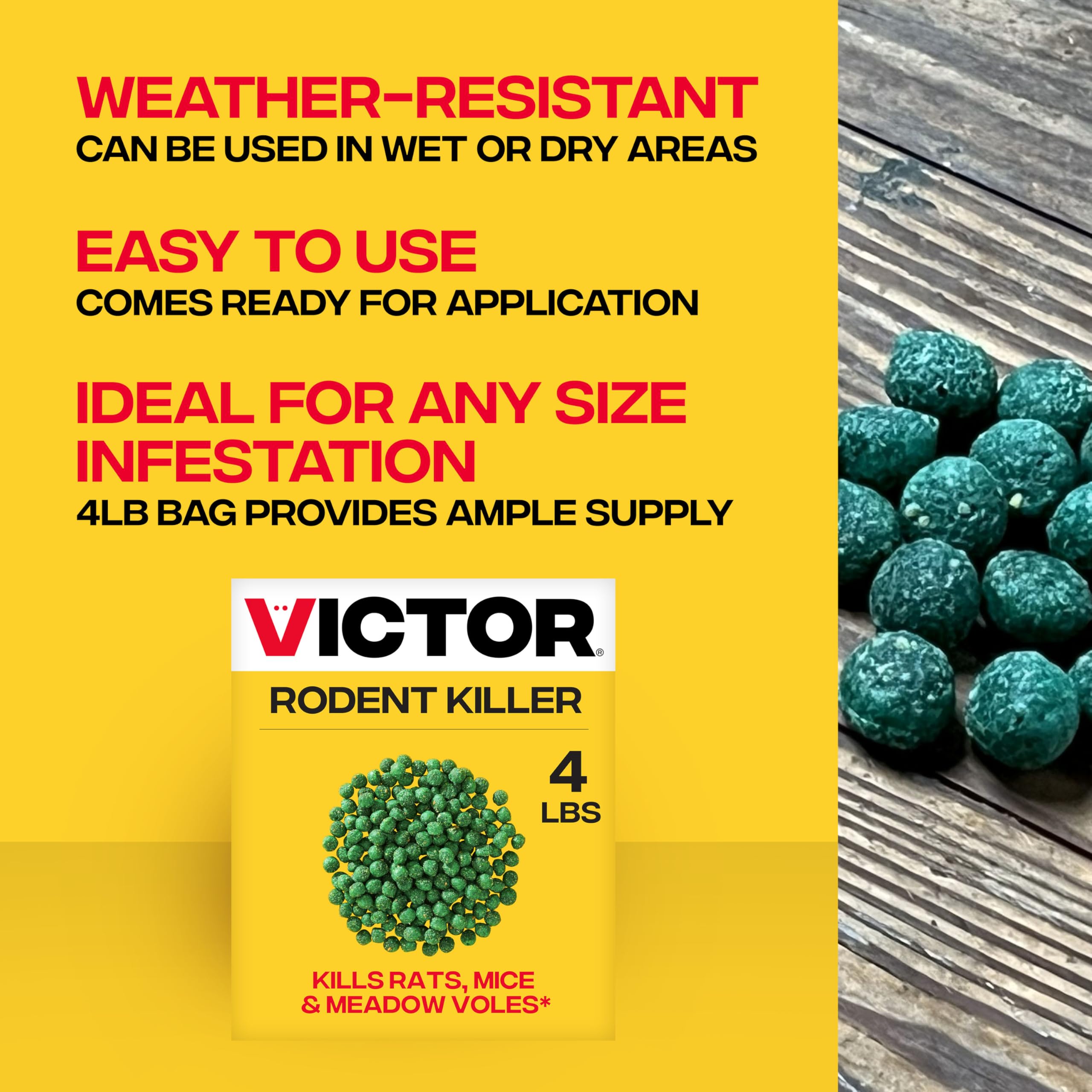 Victor weather-resistant formulation resists rain and shine for reliable use.
