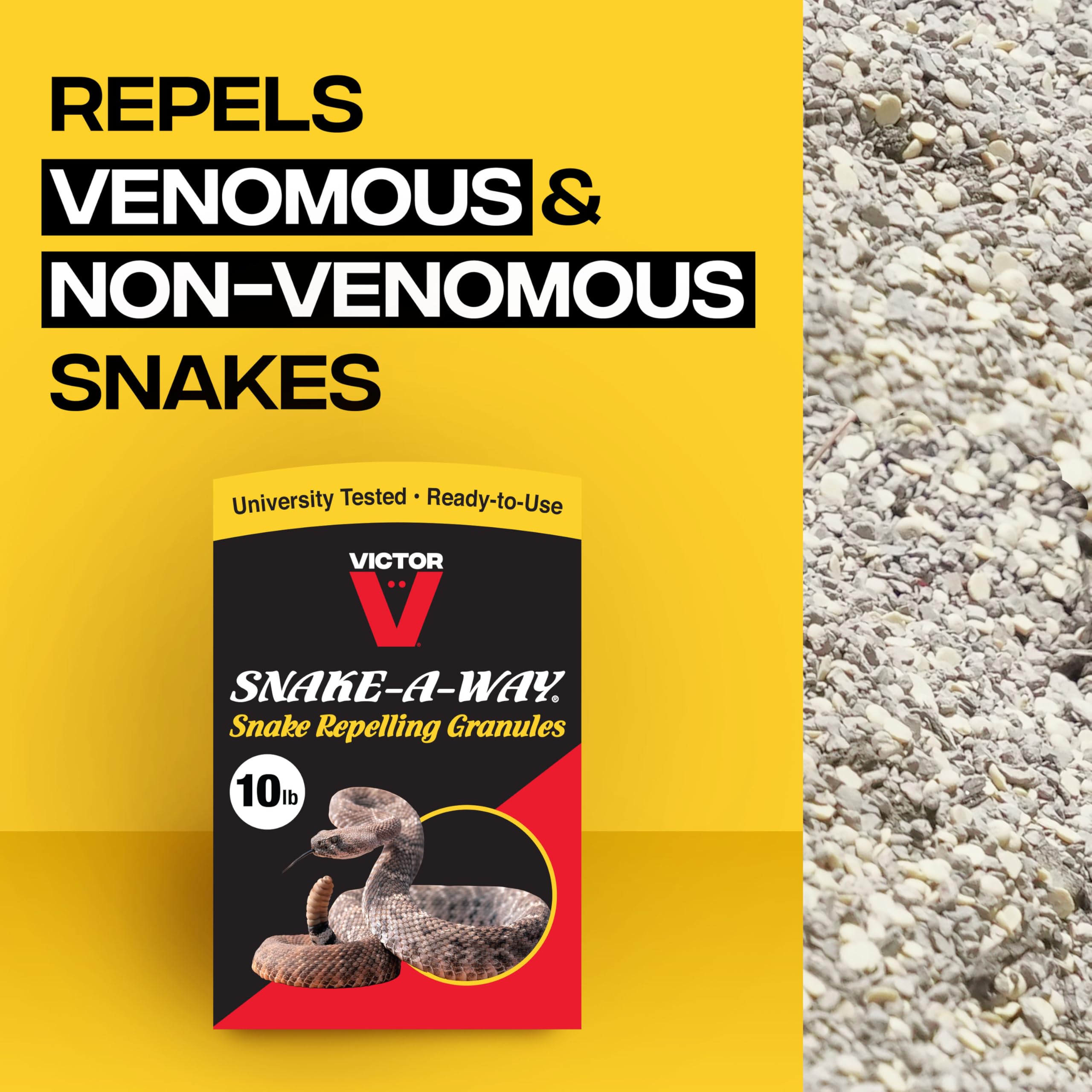 Victor Snake-A-Way 10 lb bag ready for outdoor snake deterrence.