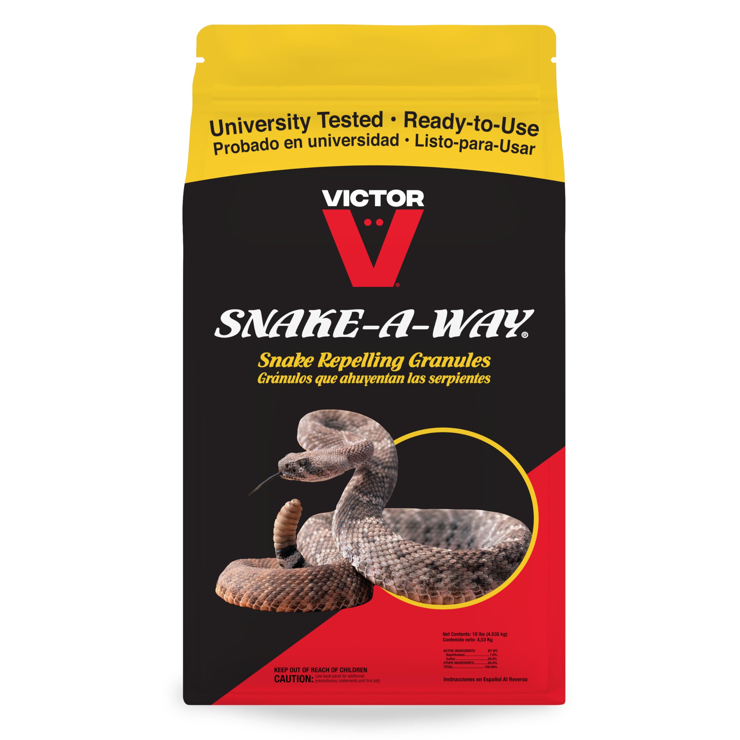 Victor Snake-A-Way protects up to 1.25 acres around a home or structure.