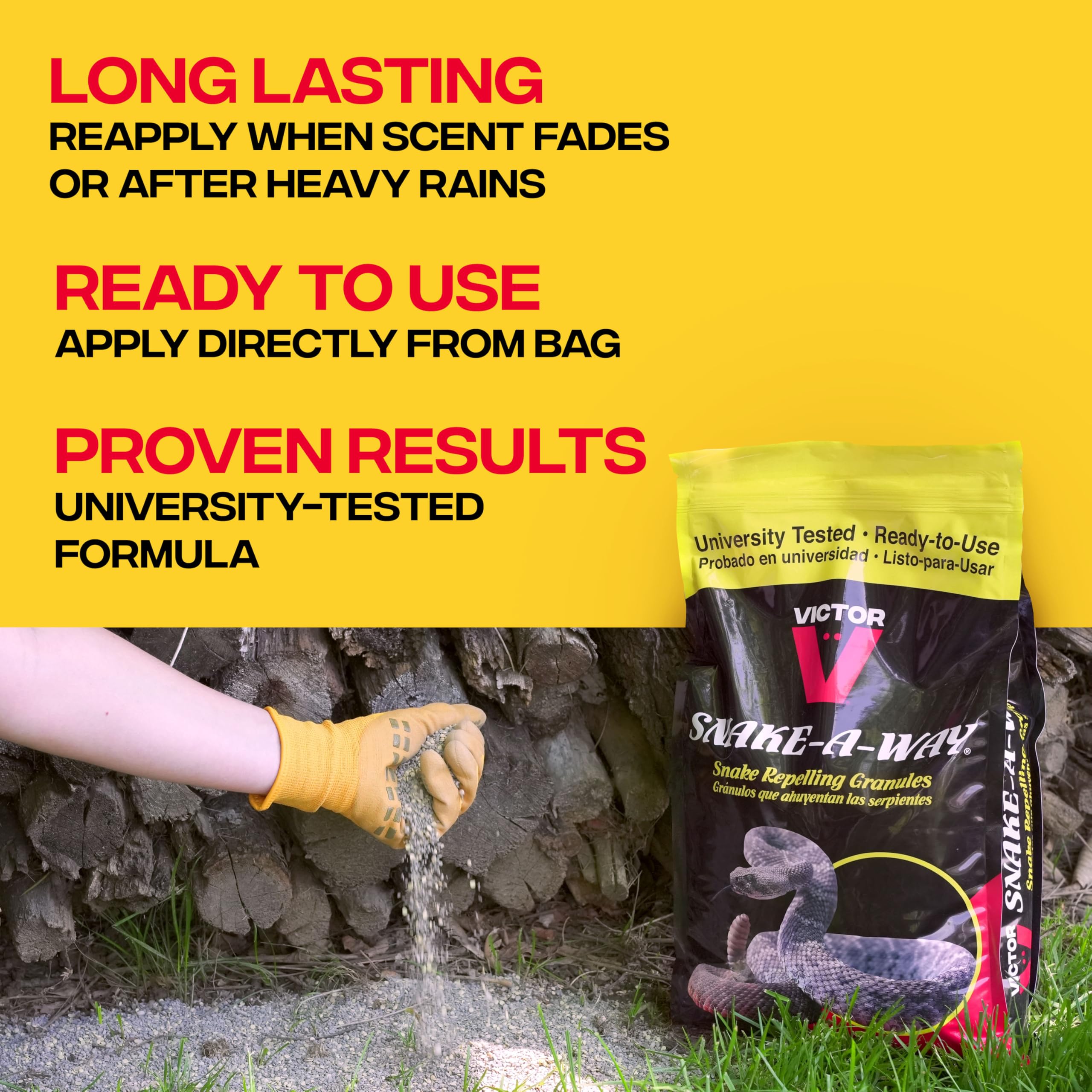 Close-up of Victor Snake-A-Way with active ingredients listed