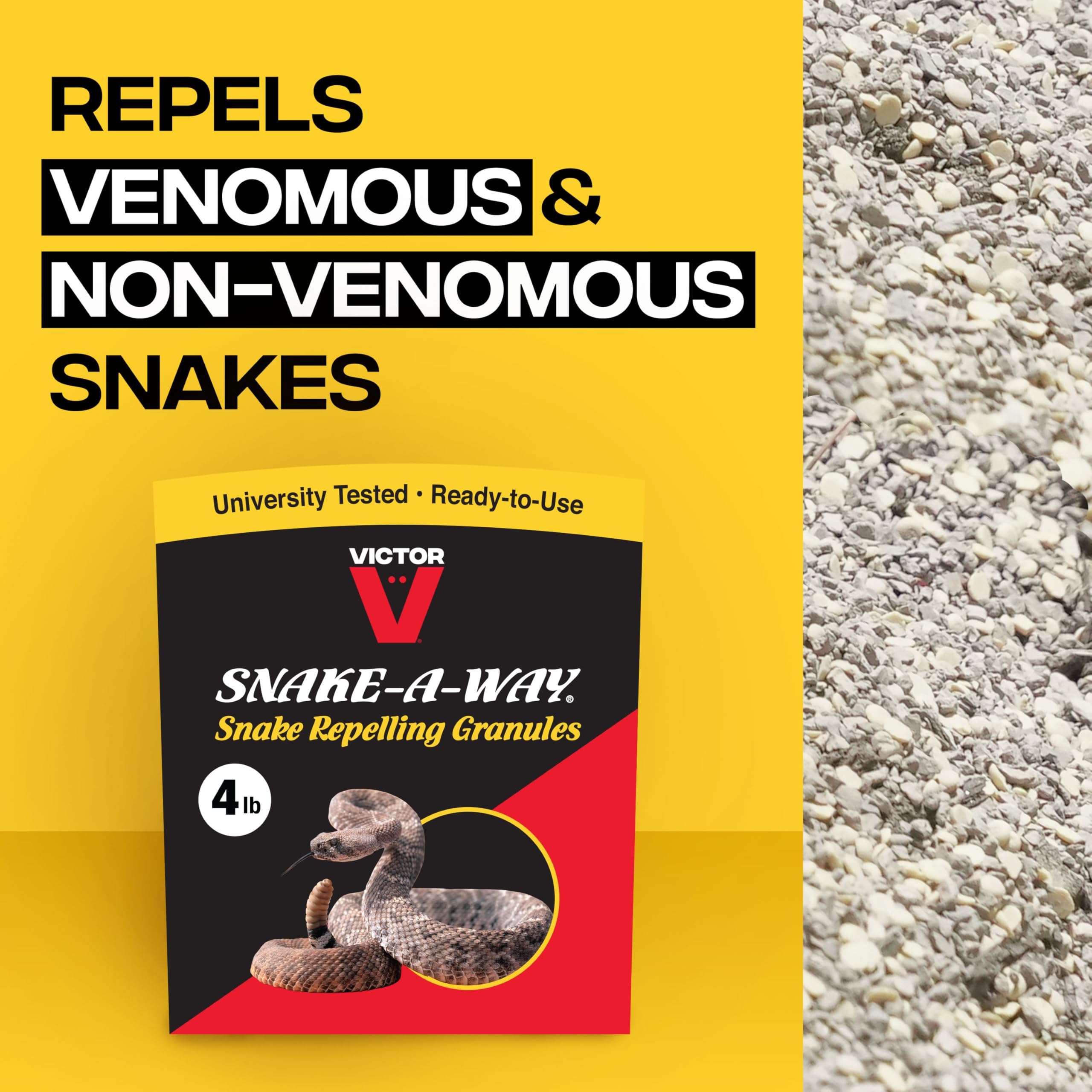 Victor Snake-A-Way granules sprinkled around garden deter snakes