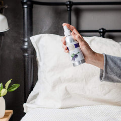 Victoria's Lavender bedroom ambiance spray enhances relaxation during nightly routines.