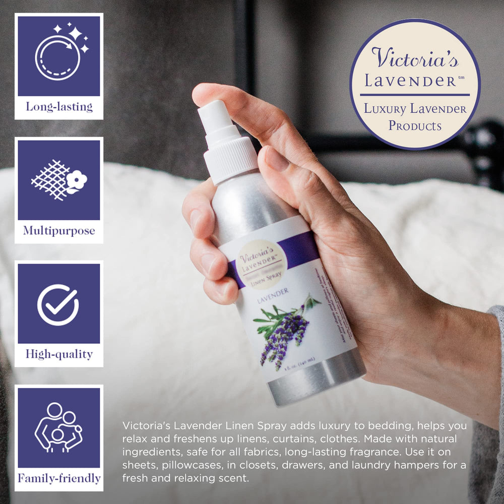 Victoria's Lavender pillow mist delivers soothing lavender aroma for peaceful naps.
