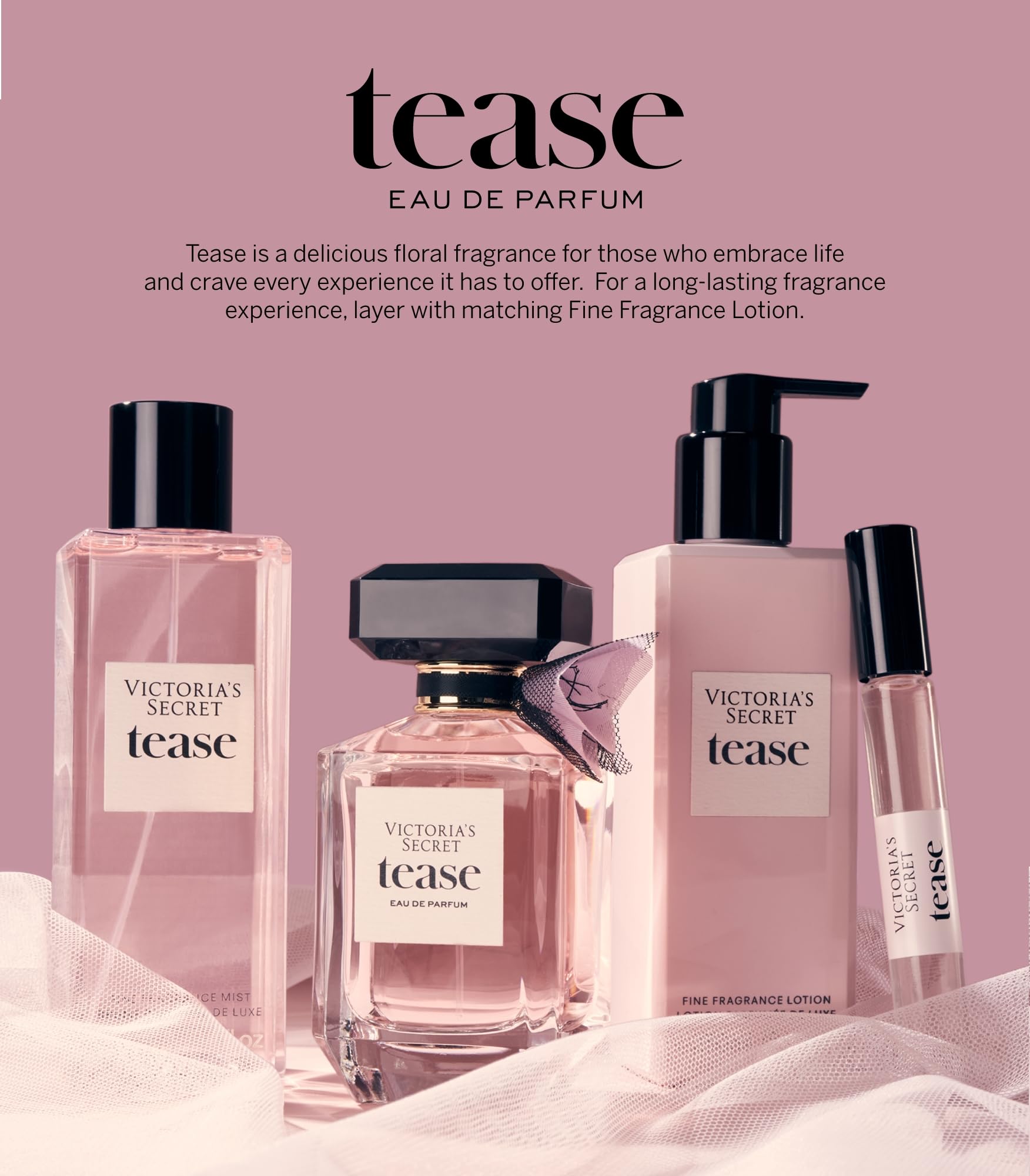 Victoria's Secret Tease front label, recognizable branding and details.