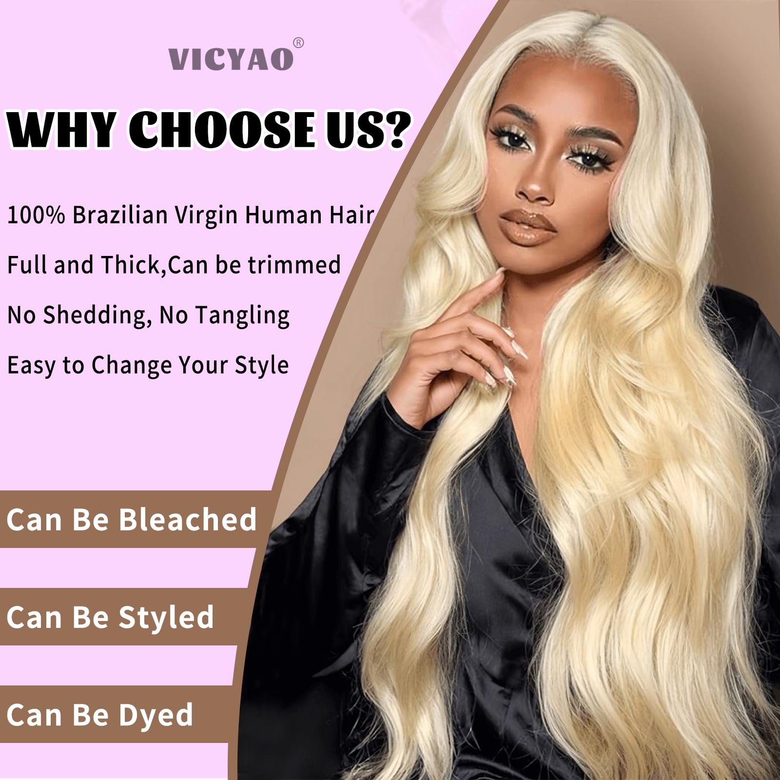 VICYAO 613 body wave blonde bundles weft closeup showing tight, tangle-free weave.