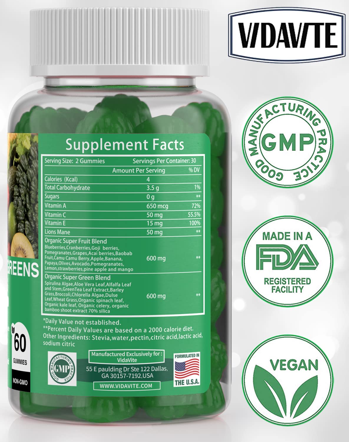 Brightly colored VIDAVITE gummies convey energy and resilience benefits.