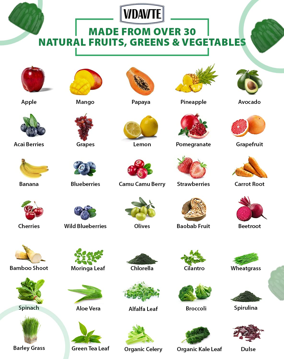 VIDAVITE gummies with vibrant fruit blend suggesting skin vitality benefits.