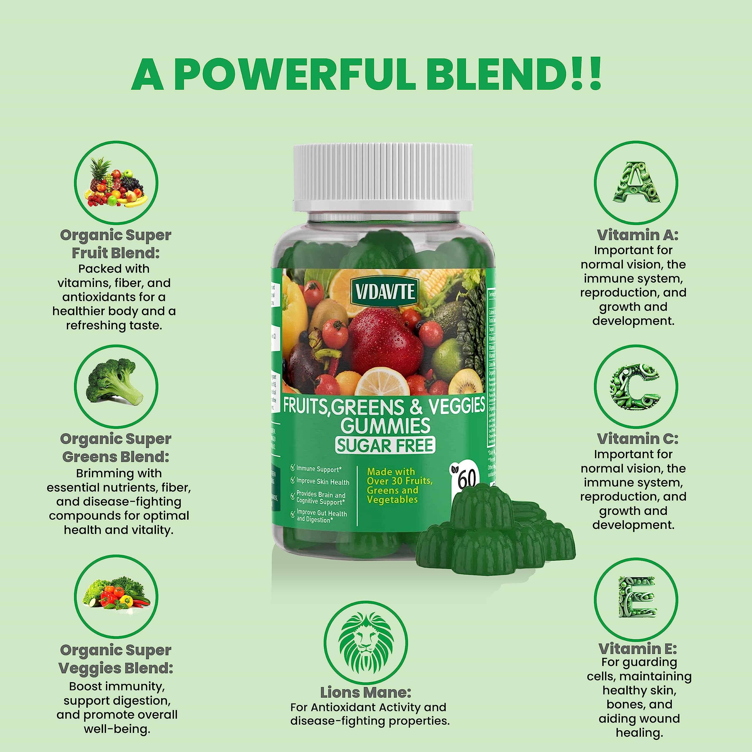 VIDAVITE ingredients list signaling clean, sugar-free nutrition.