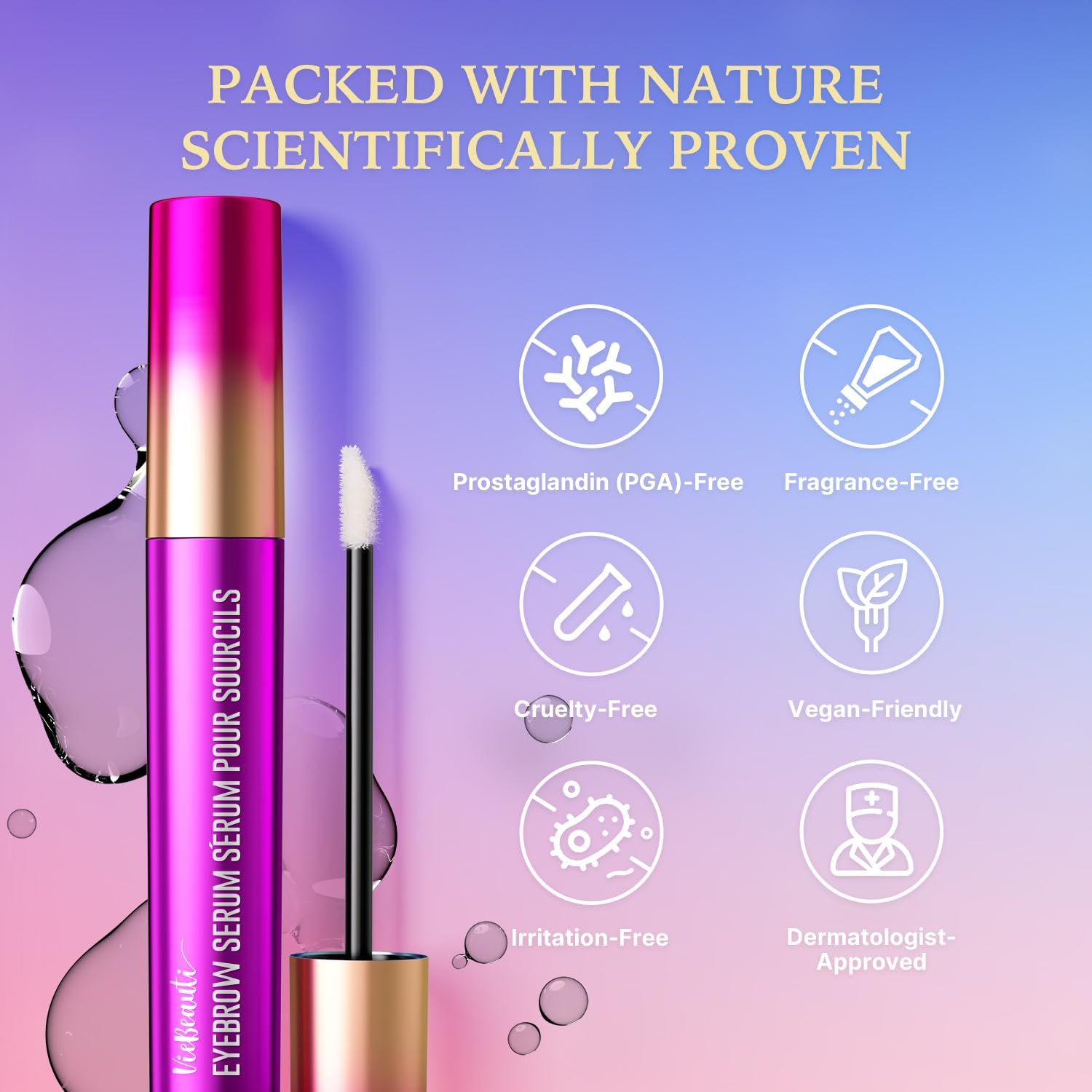 VieBeauti Eyebrow Growth Serum swertia japonica extract detail highlights natural ingredients.