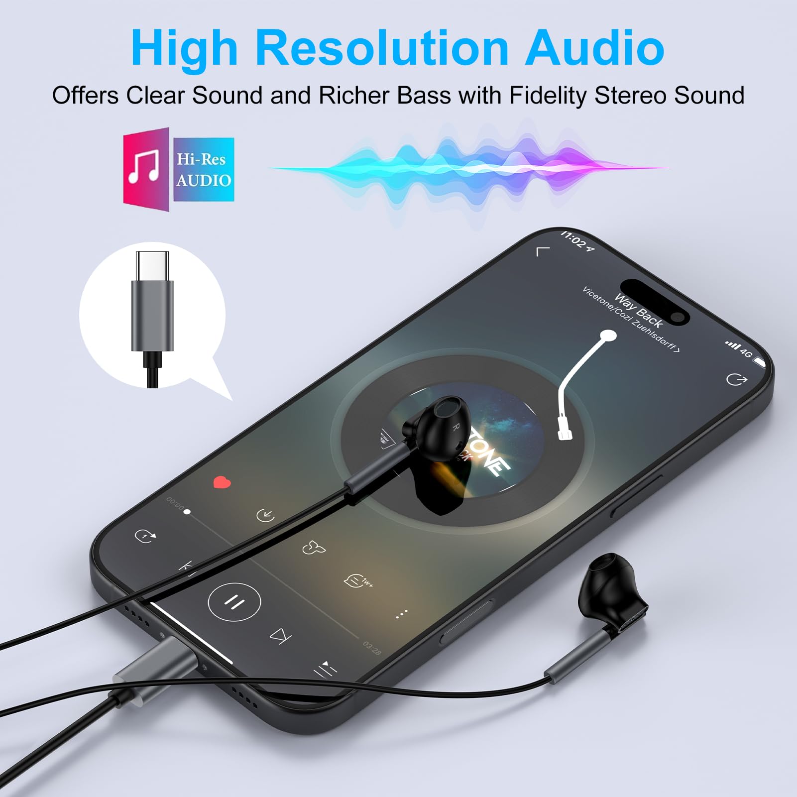 VIFIGEN USB-C earbuds clip-on cable management keeps cords tidy during activity.