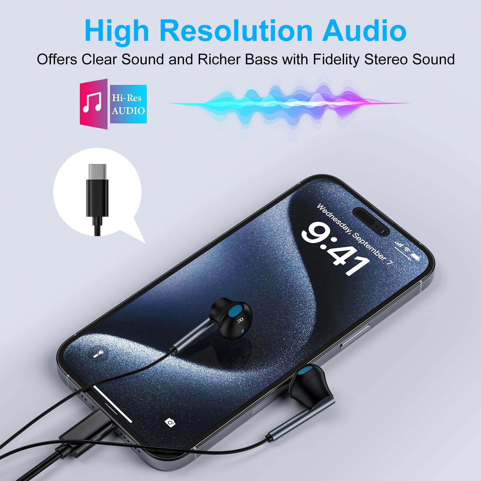 VIFIGEN USB-C wired earbuds with durable aluminum connectors for reliable daily use.