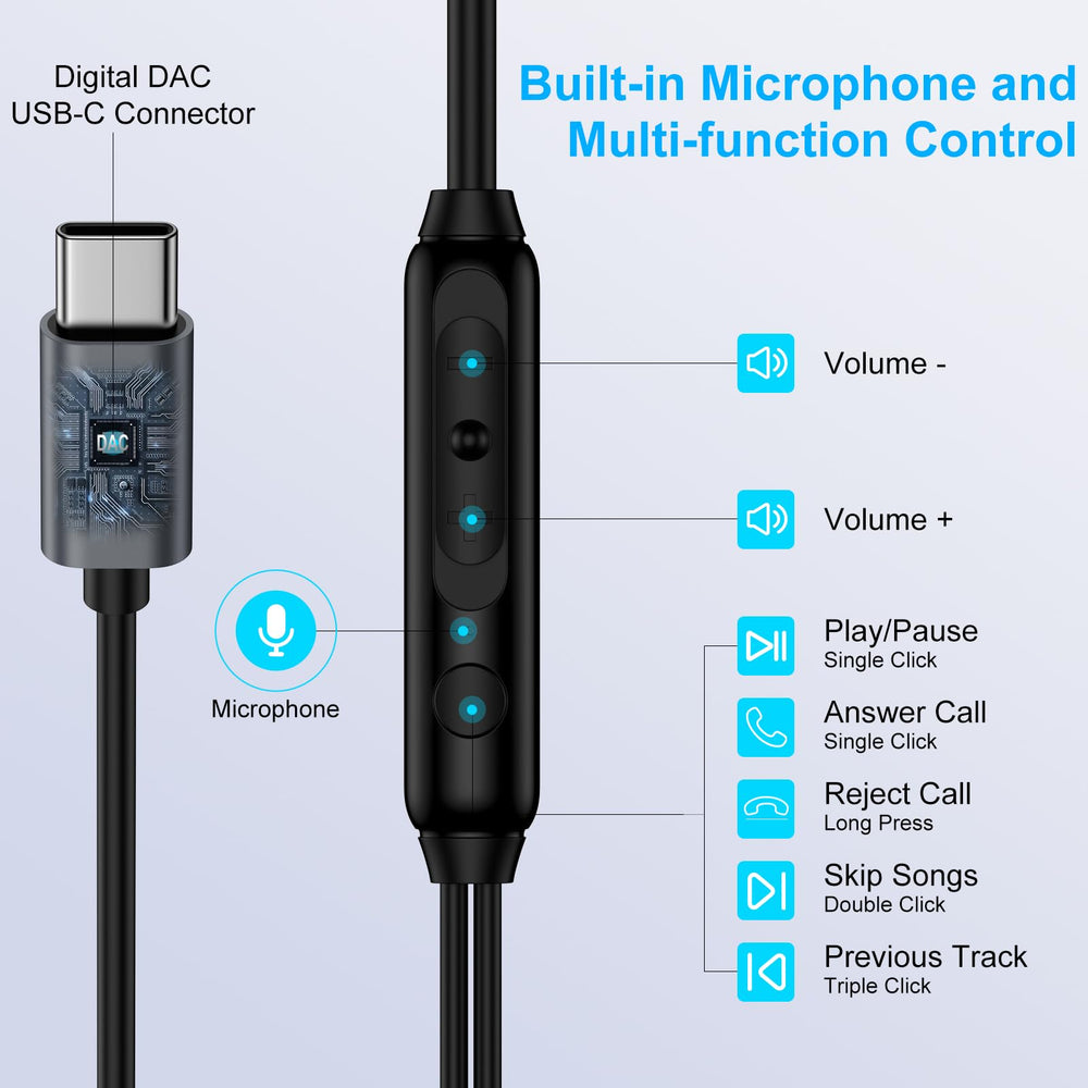 VIFIGEN USB-C earbuds with HD microphone for hands-free calls.