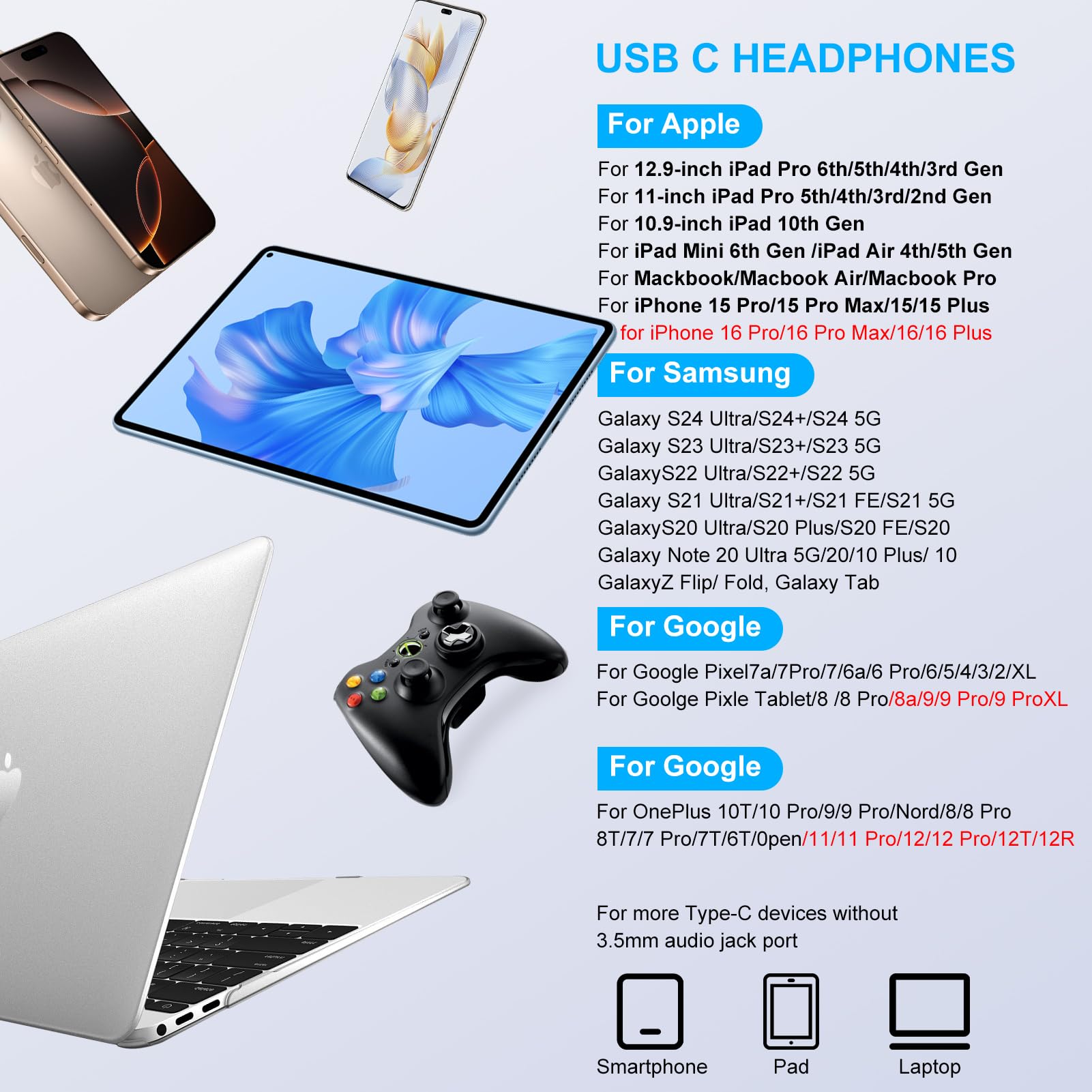 VIFIGEN USB-C wired earbuds compatible with Galaxy, iPhone, Pixel, and more.
