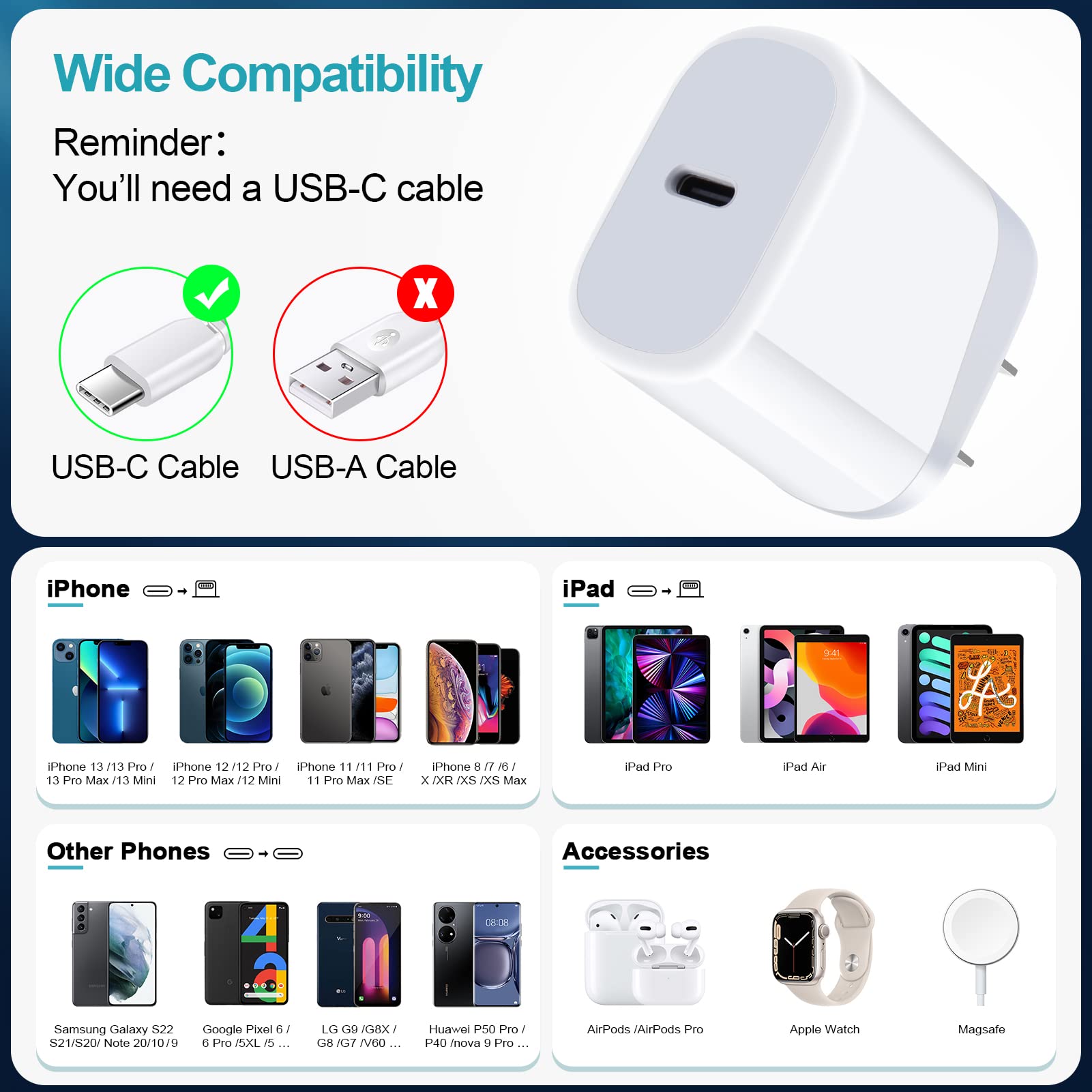 Vifigen wide compatibility with Samsung, iPhone, Pixel and more