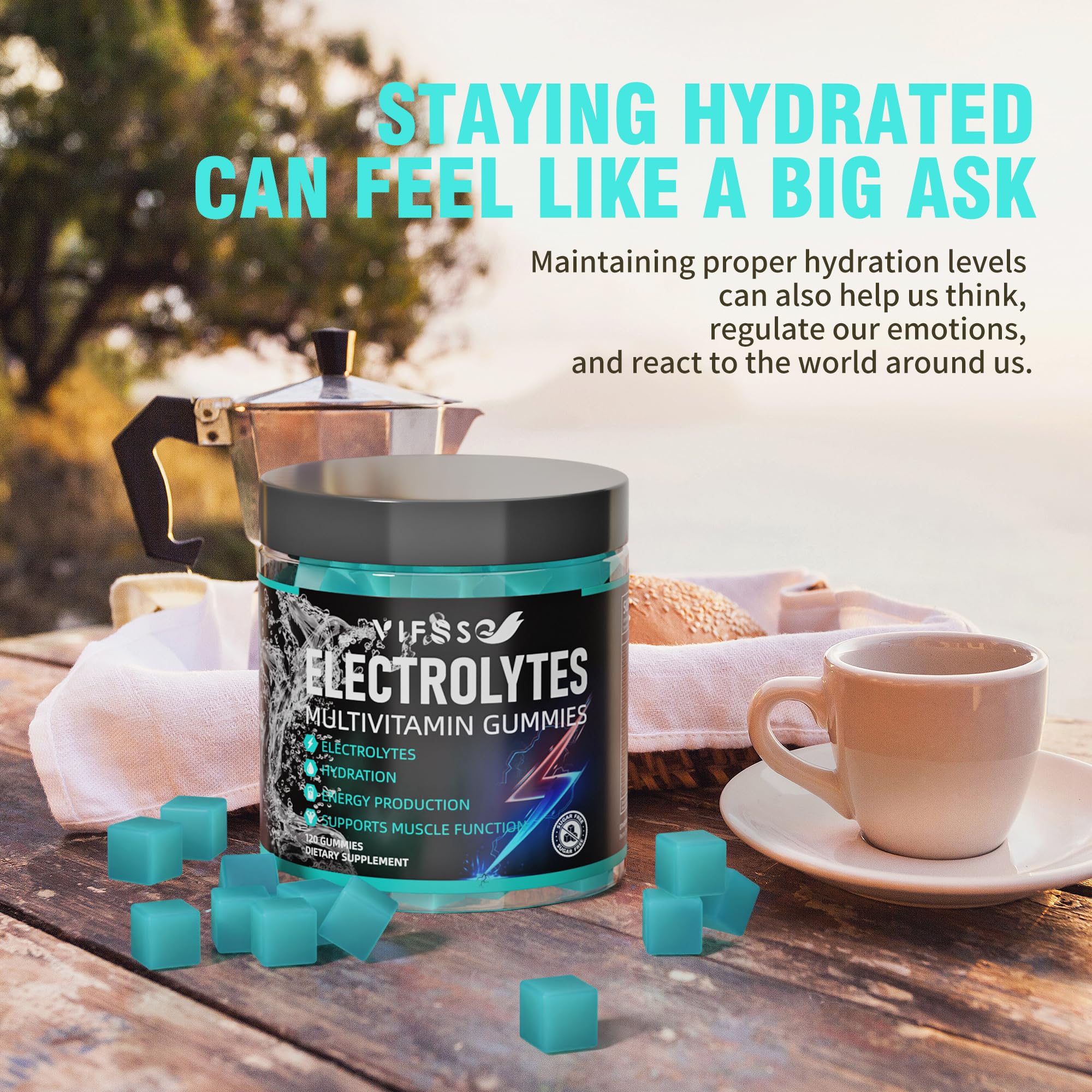 Active lifestyle scene with VIFSSG electrolyte gummies