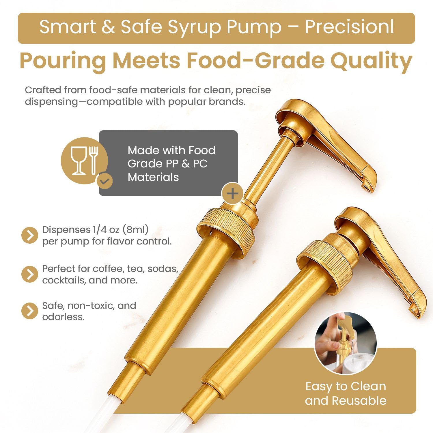 VIGOR PATH 2-Pack Gold Syrup Pumps on a 750ml bottle enables consistent dosing