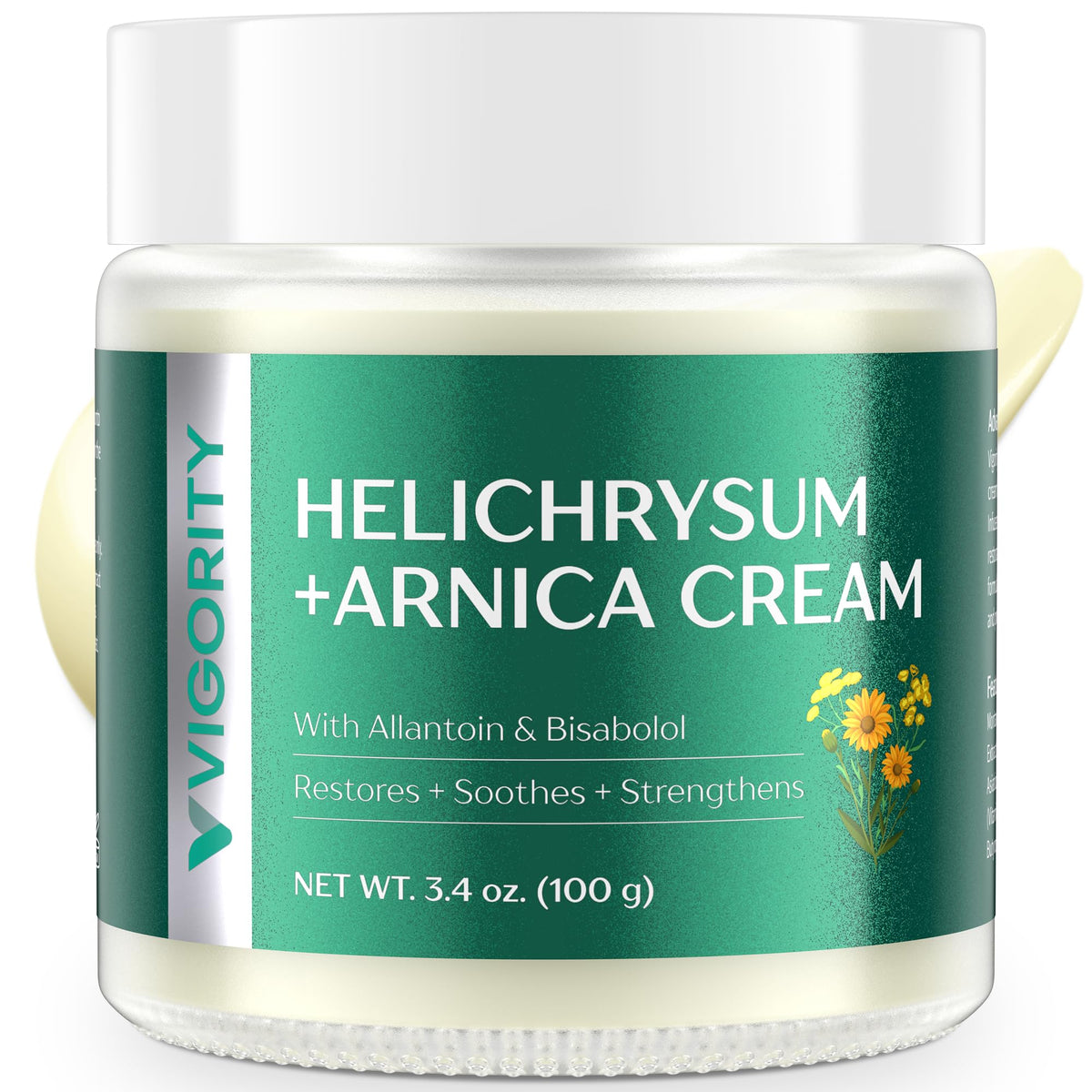 Vigority Arnica Bruise Cream jar 3.4oz shows targeted calm and quick absorption