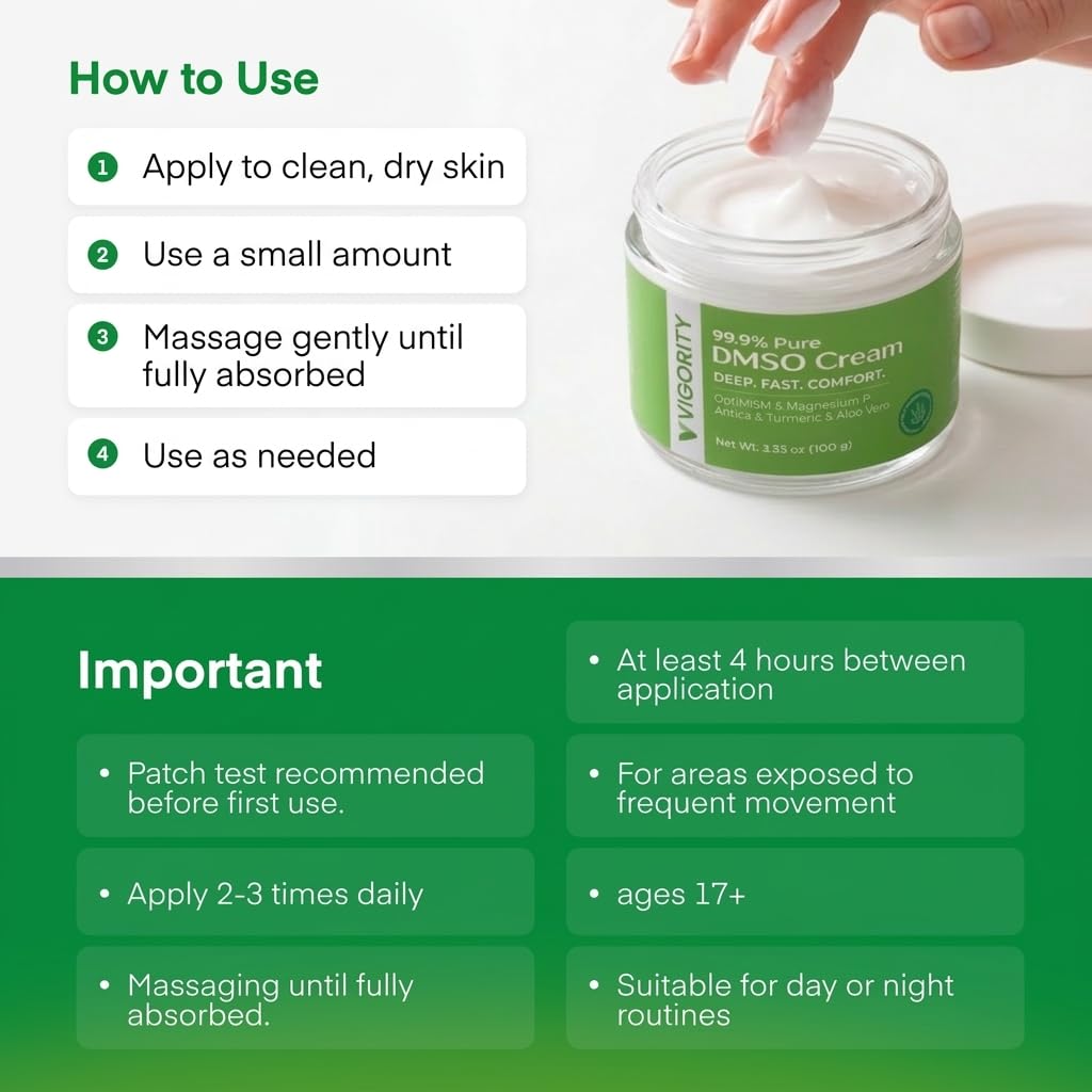 Vigority DMSO Cream's lightweight, non-greasy feel in use