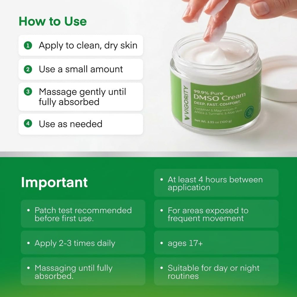 Vigority DMSO Cream's lightweight, non-greasy feel in use